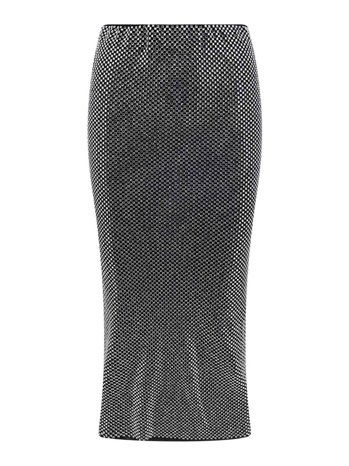 Shop Philosophy Di Lorenzo Serafini Mesh Skirt With All-over Rhinestones In Silver
