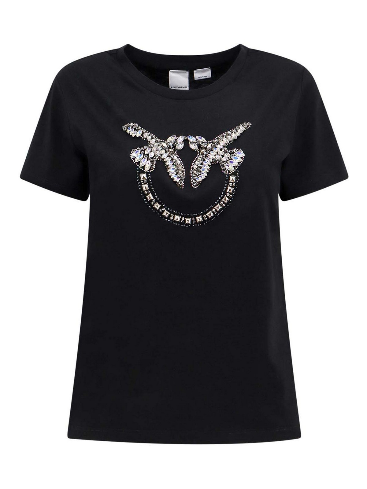 Shop Pinko Cotton T-shirt With Frontal Love Birds Logo In Black