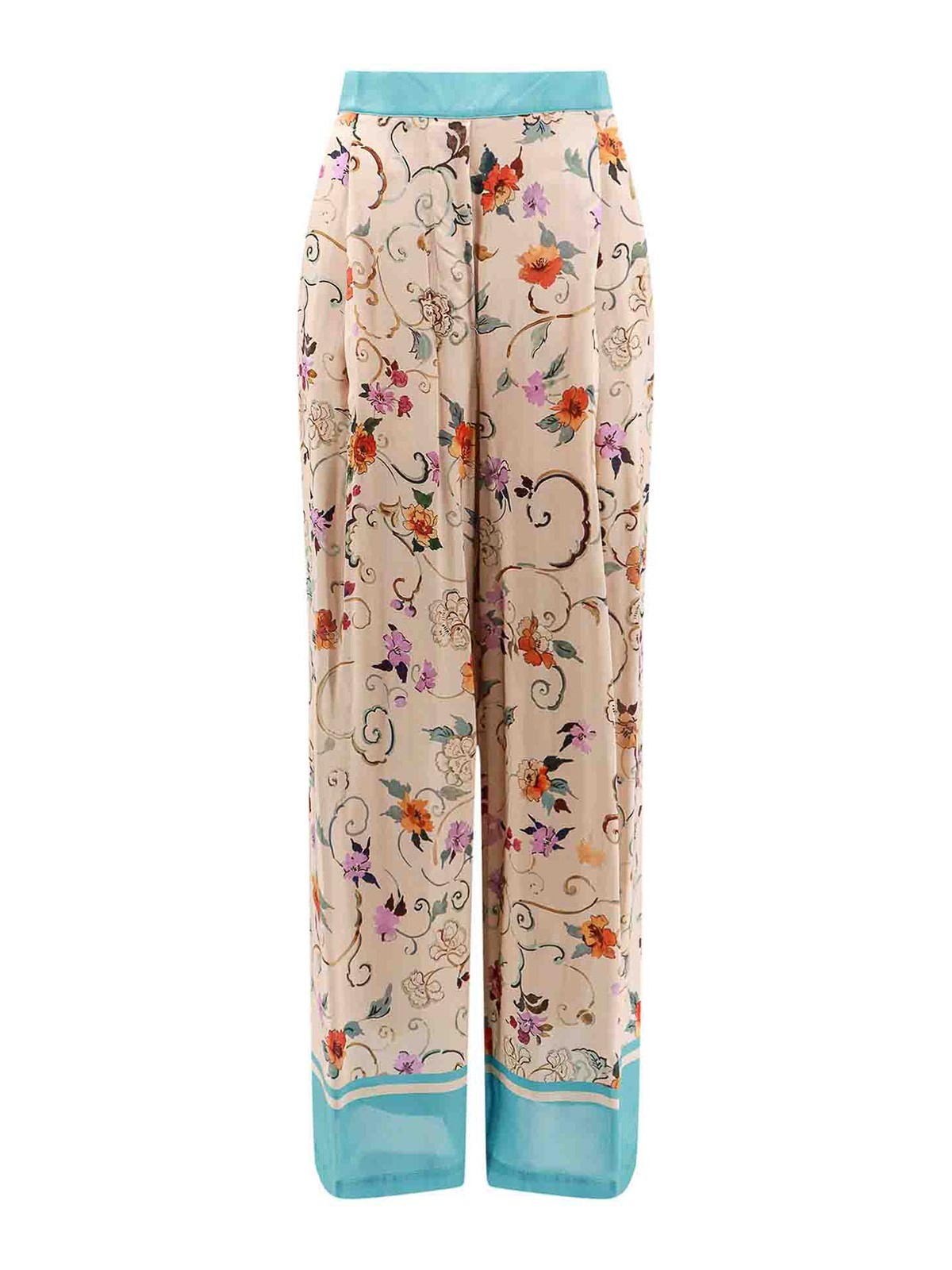 Shop Semicouture Viscose Trouser With Floral Print In Beige