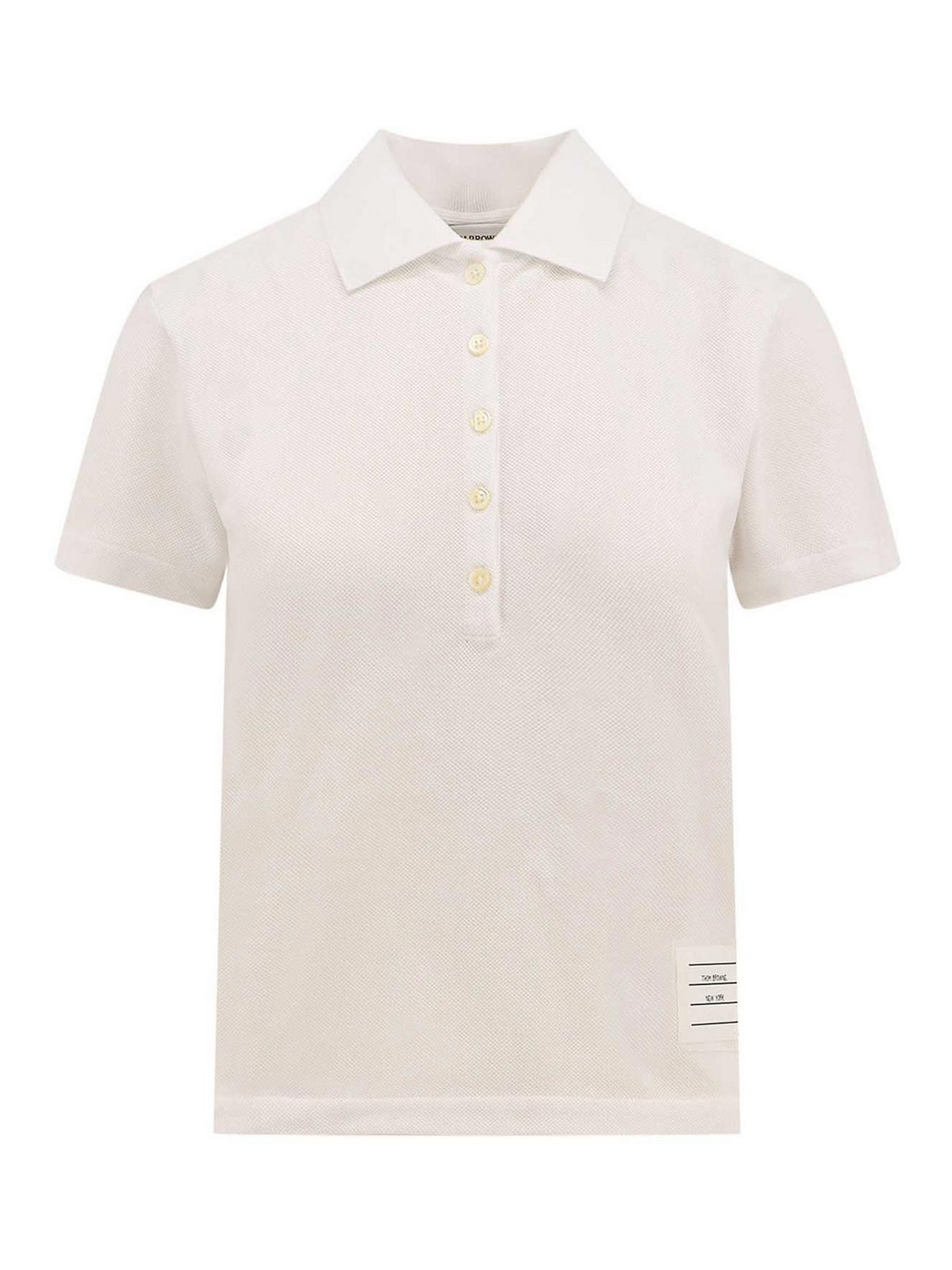 Shop Thom Browne Cotton Polo Shirt With Back Tricolor Bands In White