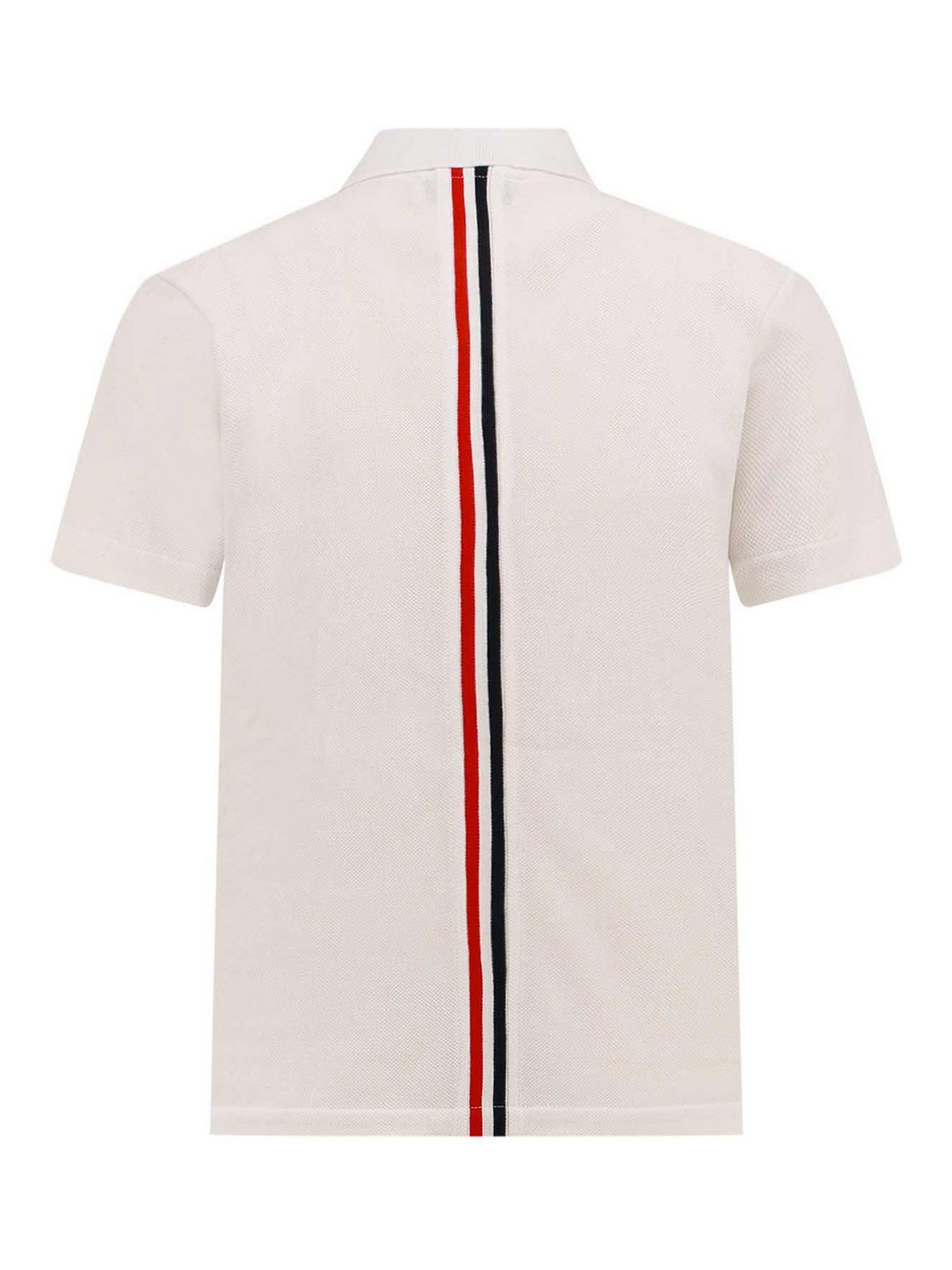Shop Thom Browne Cotton Polo Shirt With Back Tricolor Bands In White