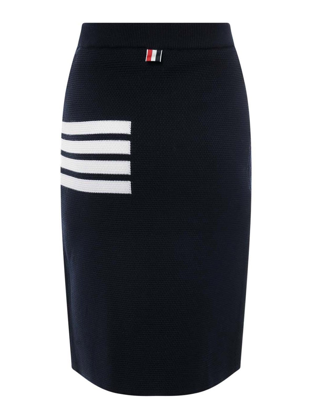 Shop Thom Browne Merino Wool Skirt With Iconic Bands In Blue