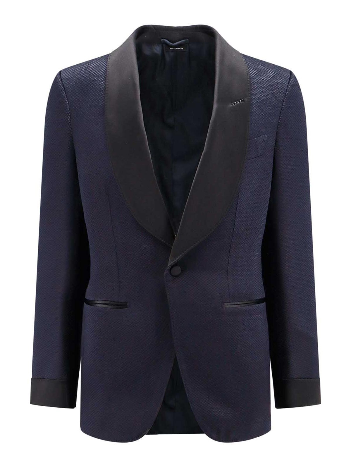 Shop Tom Ford Viscose Blazer With Satin Profiles In Blue