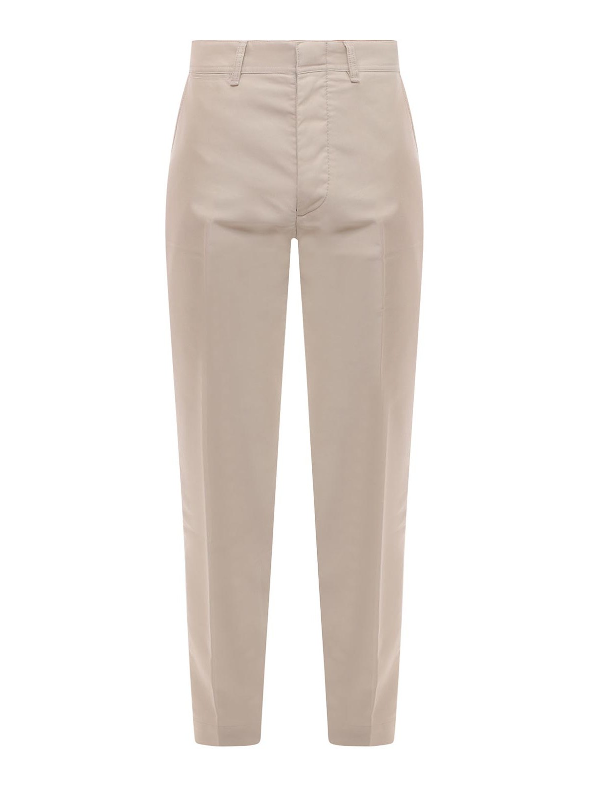 Shop Tom Ford Cotton Trouser With Leather Logoed Label In Beis