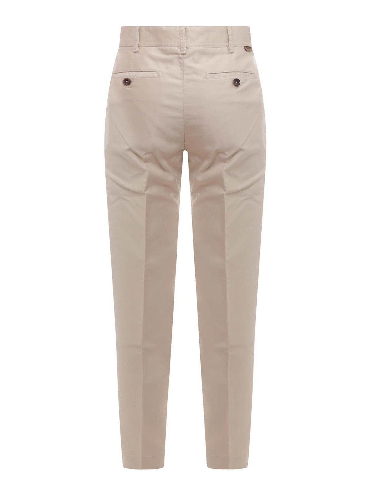 Shop Tom Ford Cotton Trouser With Leather Logoed Label In Beis