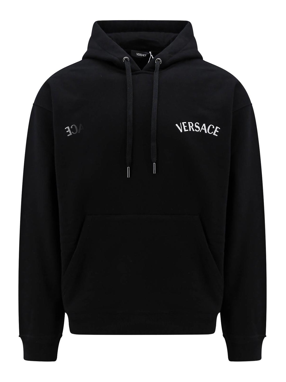 Shop Versace Cotton Sweatshirt With Iconic Embroidery In Black
