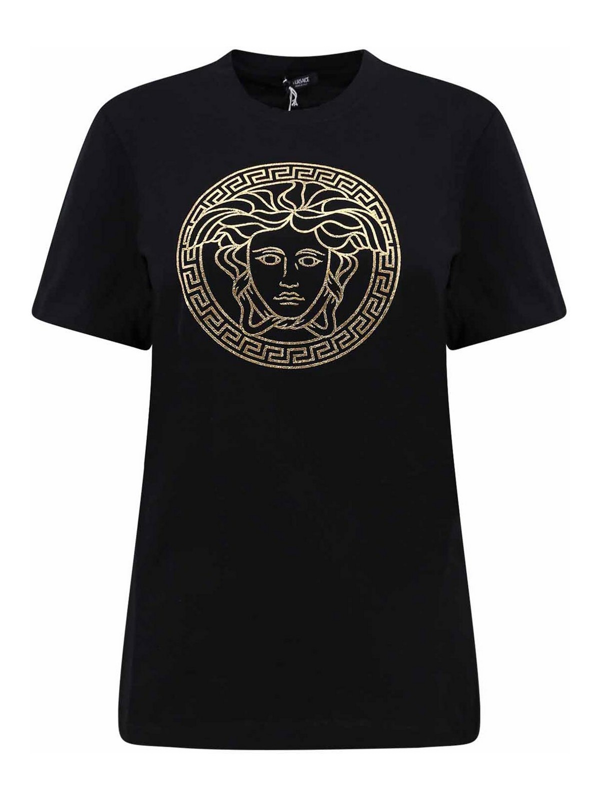 Versace Cotton T-shirt With Logo Print In Black