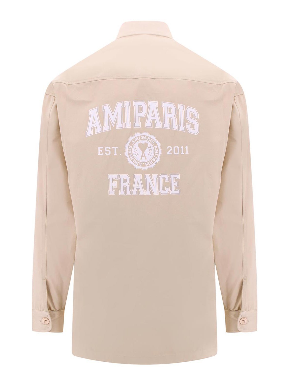 Shop Ami Alexandre Mattiussi Cotton Shirt With Back Logo Print In Beige