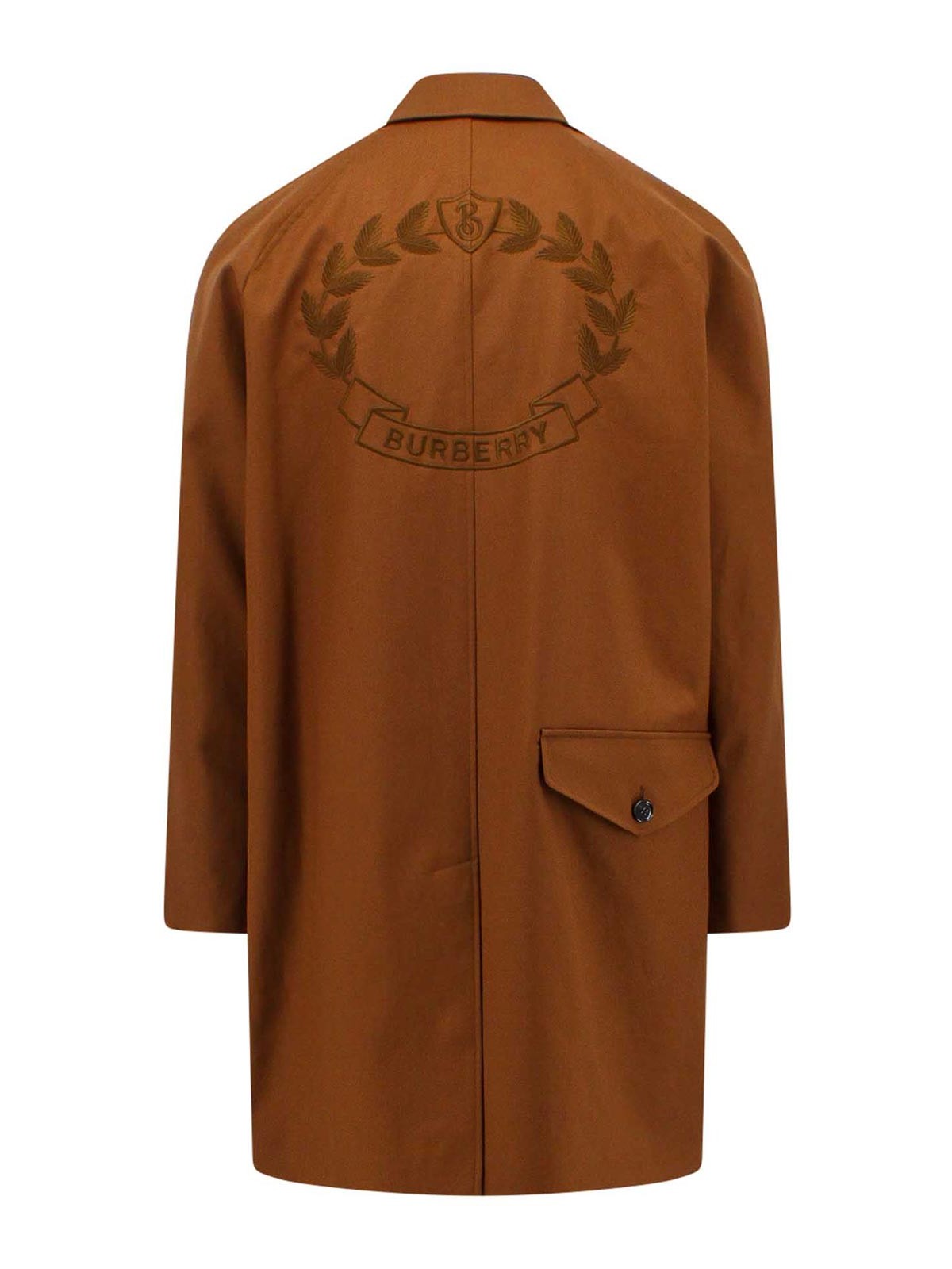 Shop Burberry Logo Embroidered Cotton Coat In Brown