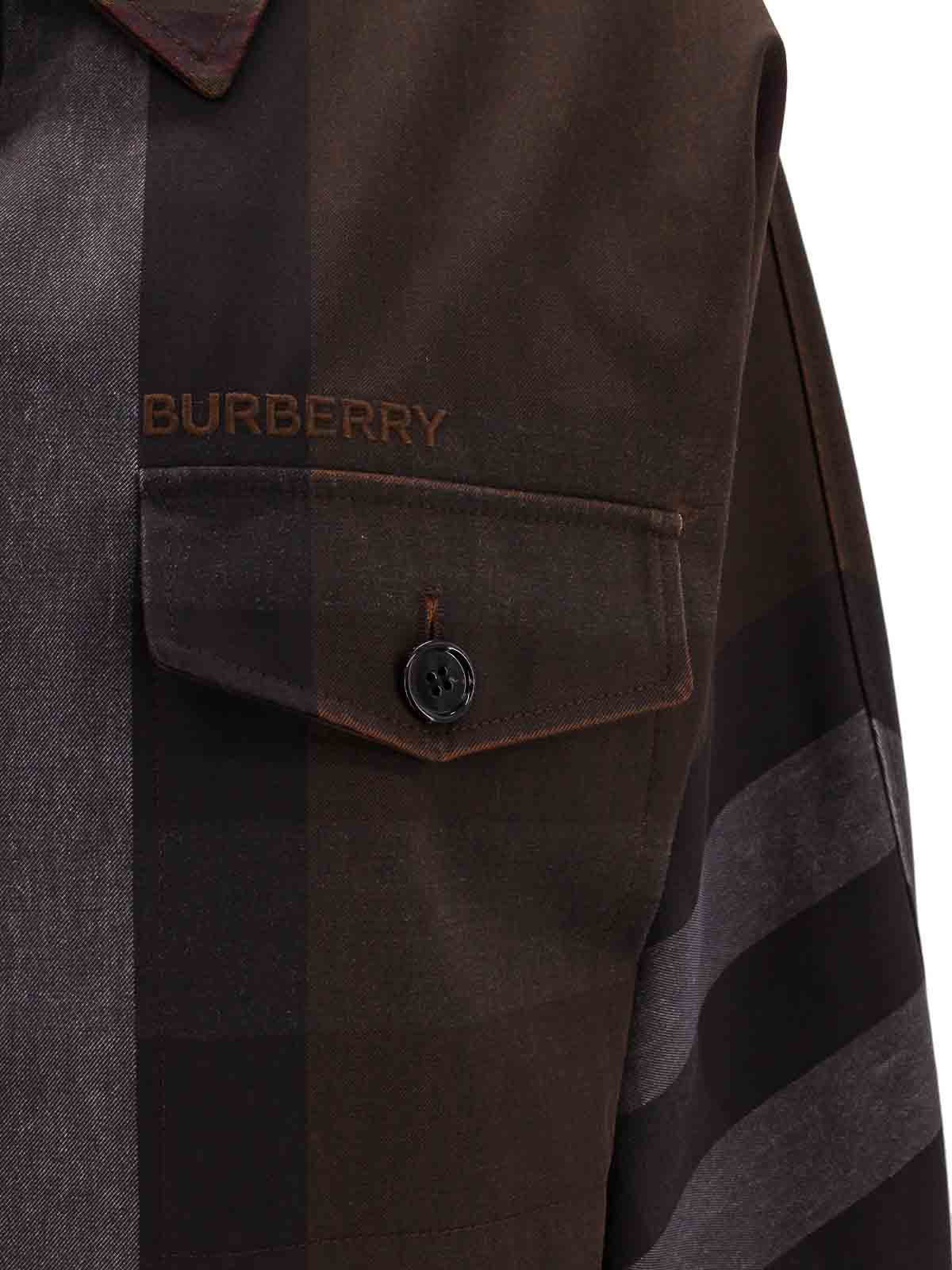 Shop Burberry Nylon Cotton Jacket Tartan Motif In Brown
