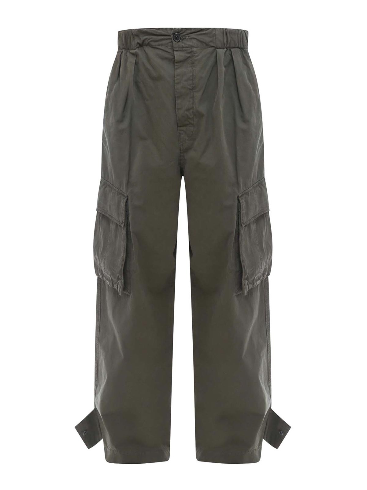 Shop Darkpark Cotton Cargo Trouser With Elastic Waistband In Green