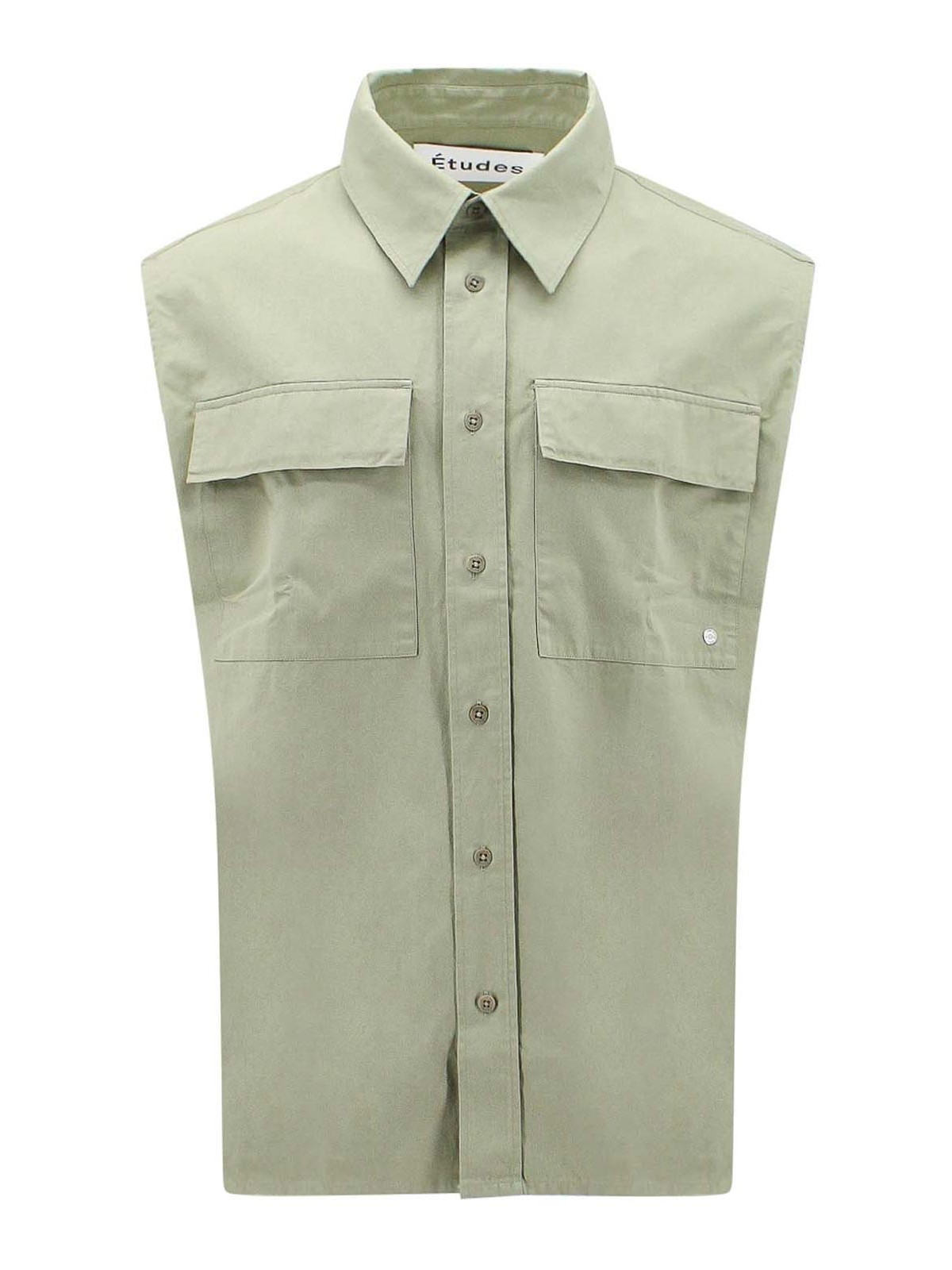 Shop Etudes Studio Cotton Shirt With Pockets On The Front In Green