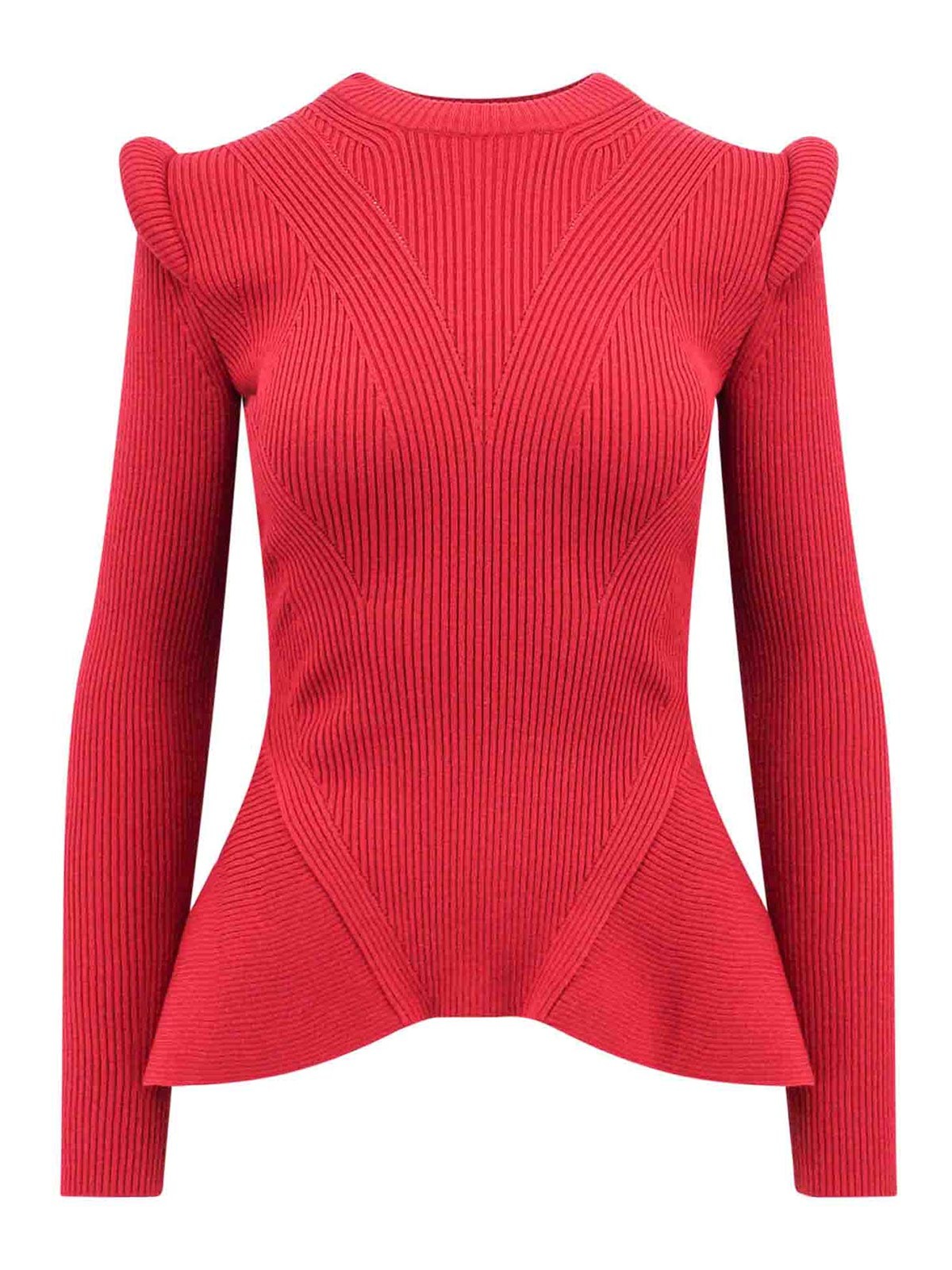 Shop Alexander Mcqueen Stretch Wool Flared Sweater In Rojo