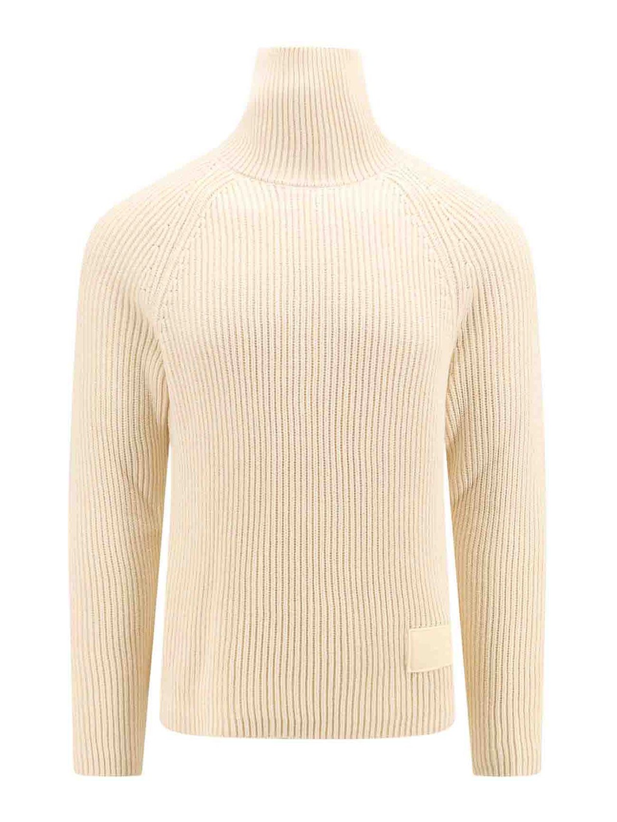Shop Ami Alexandre Mattiussi Ribbed Wool And Cotton Sweater In Beige