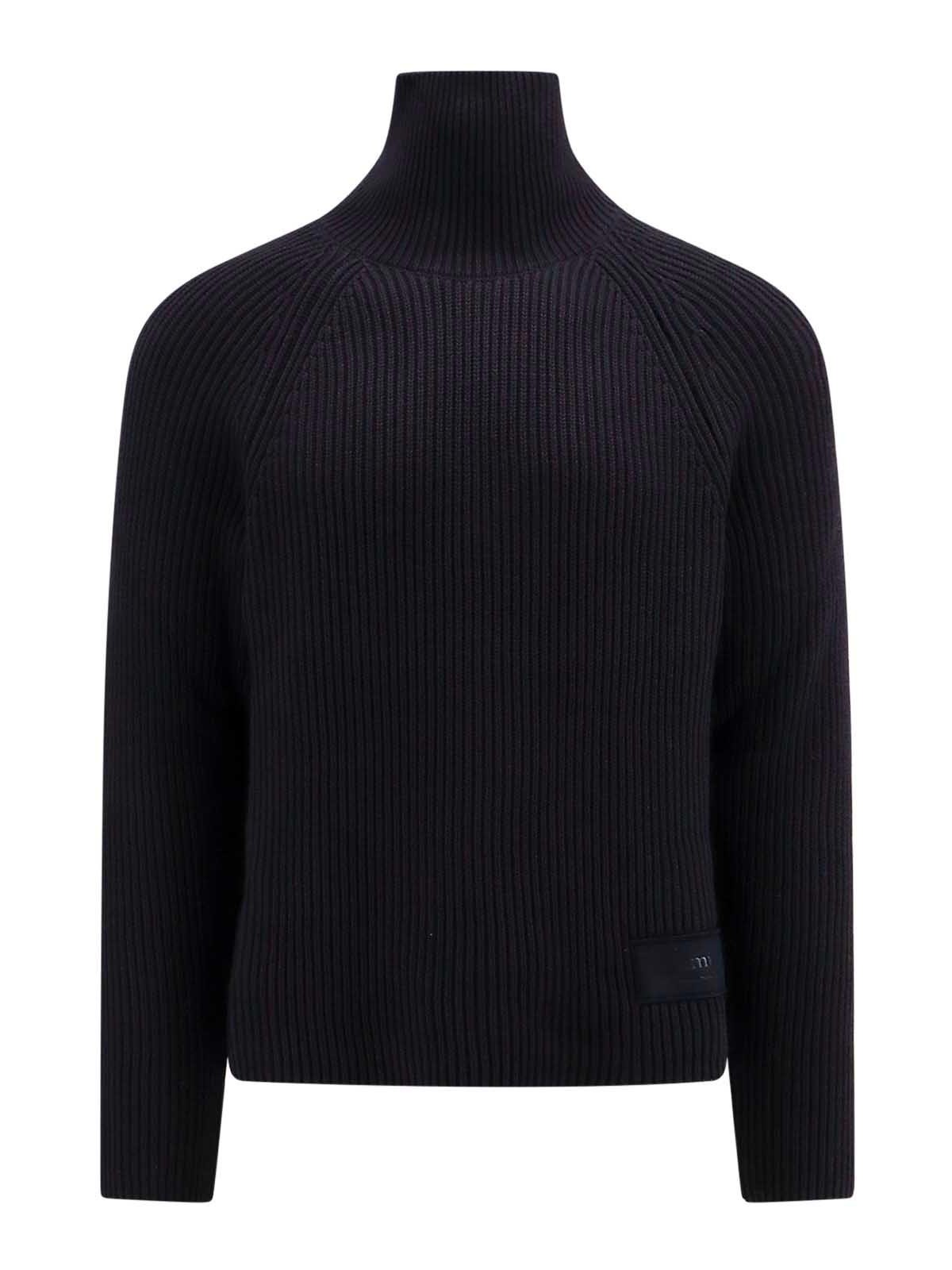 Ami Alexandre Mattiussi Ribbed Wool And Cotton Sweater In Blue