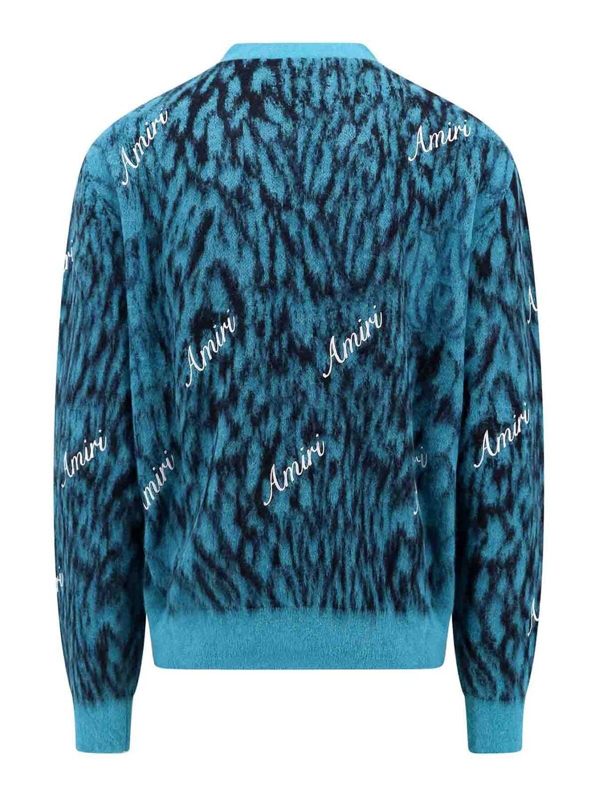 Shop Amiri Mohair Blend Cardigan With Embroidered Logo In Blue