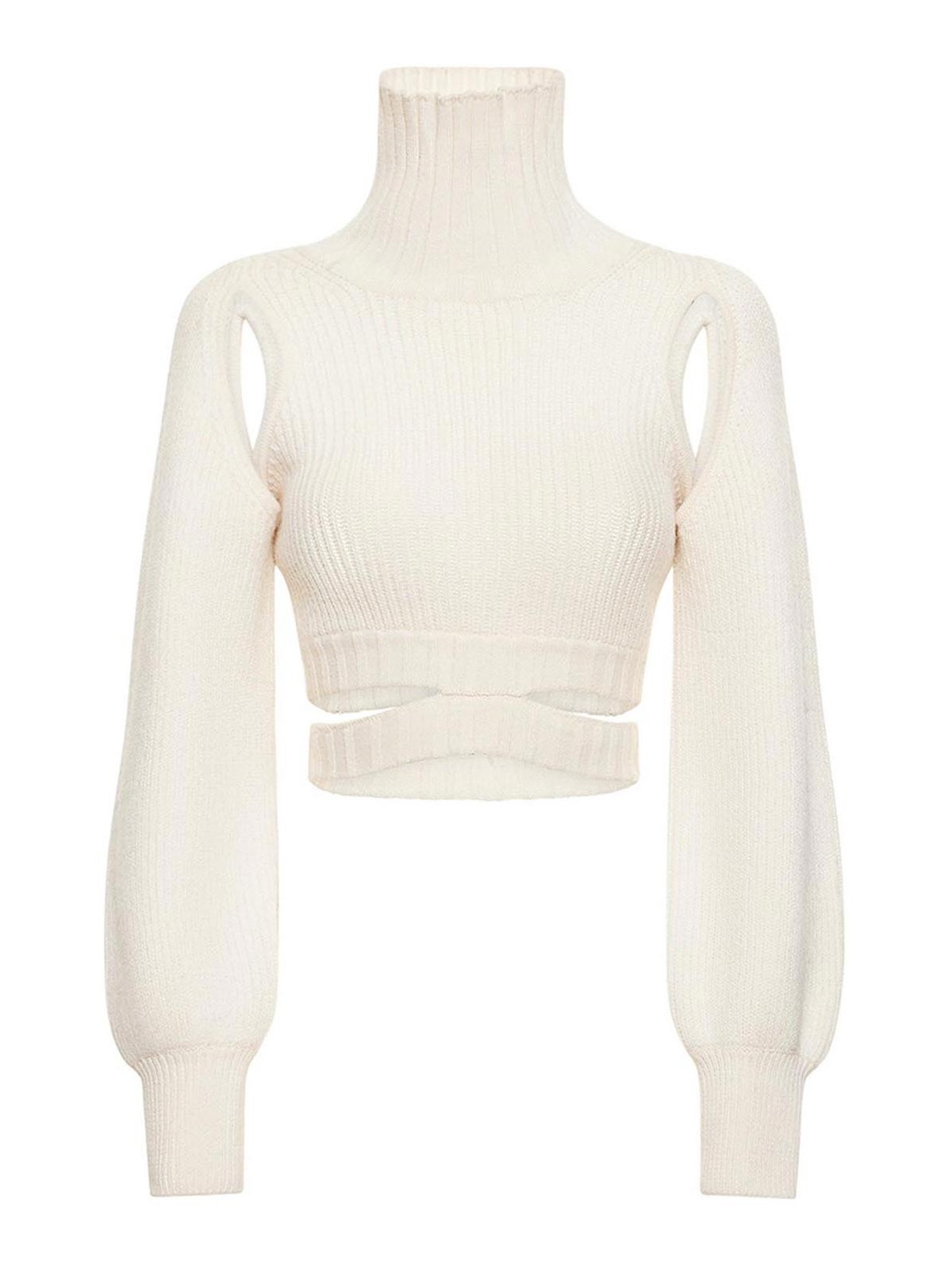 Shop Andreädamo Ribbed Wool Blend Crop Sweater In White