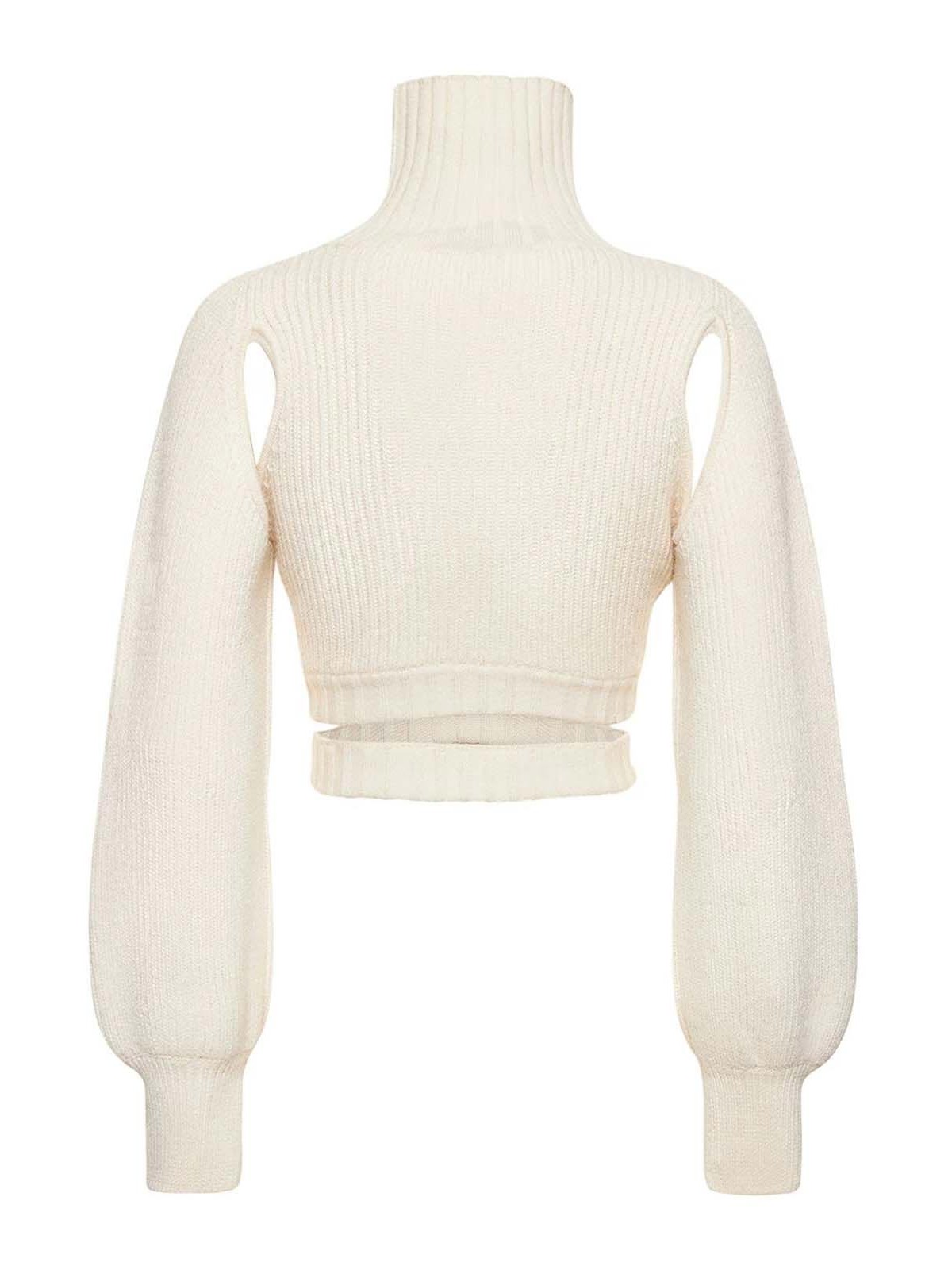 Shop Andreädamo Ribbed Wool Blend Crop Sweater In White