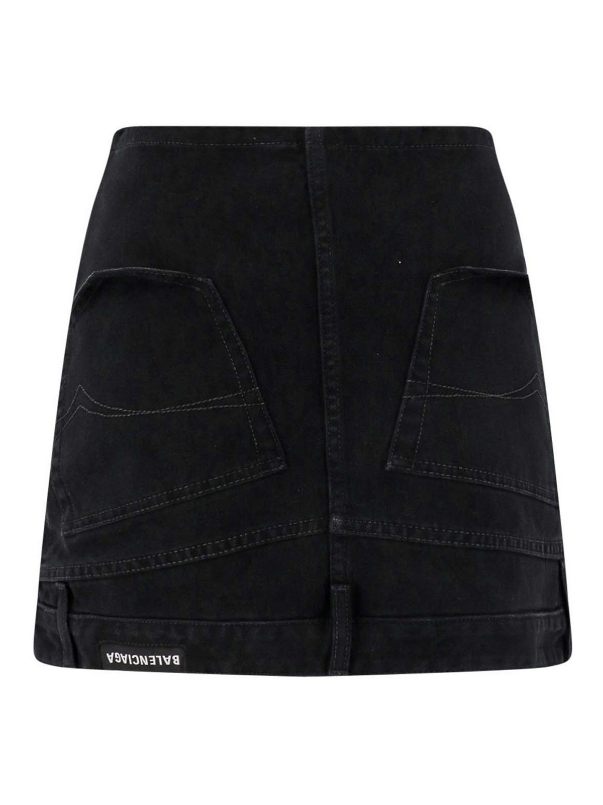 Shop Balenciaga Black Denim Skirt In Negro