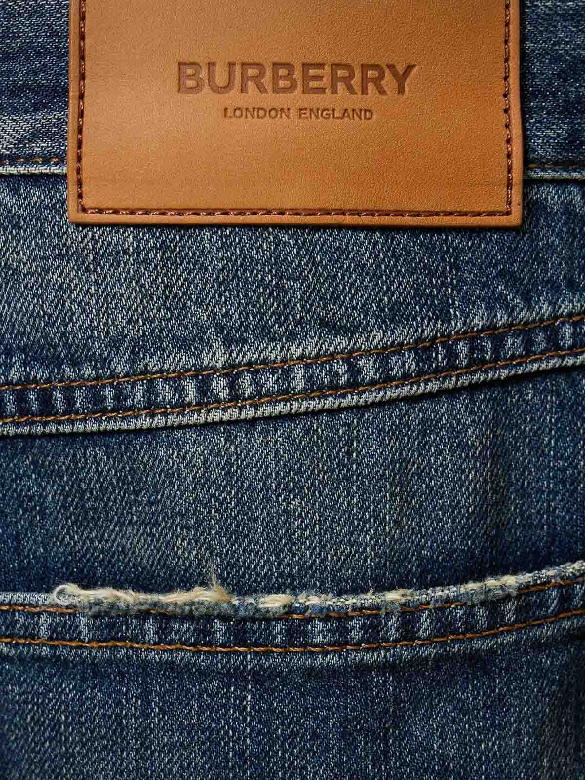 Shop Burberry Cotton Jeans With Leather Logo Patch In Azul
