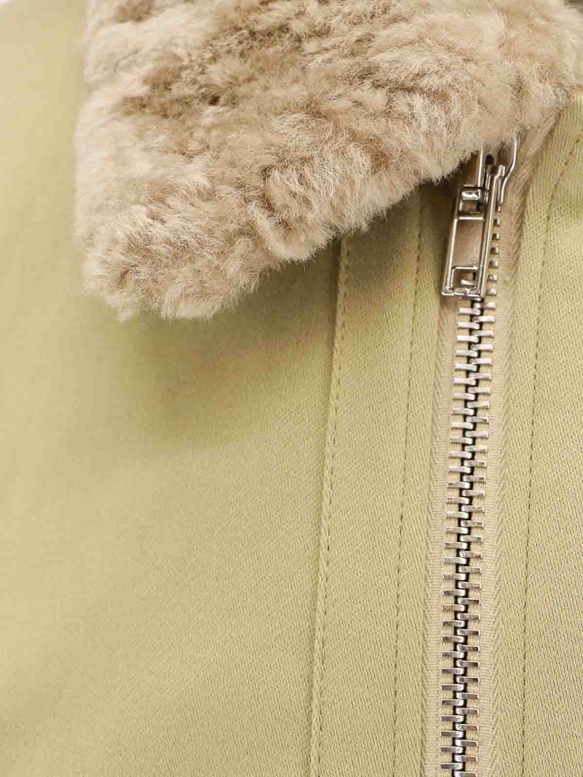 Shop Burberry Cotton Padded Jacket With Shearling Collar In Green