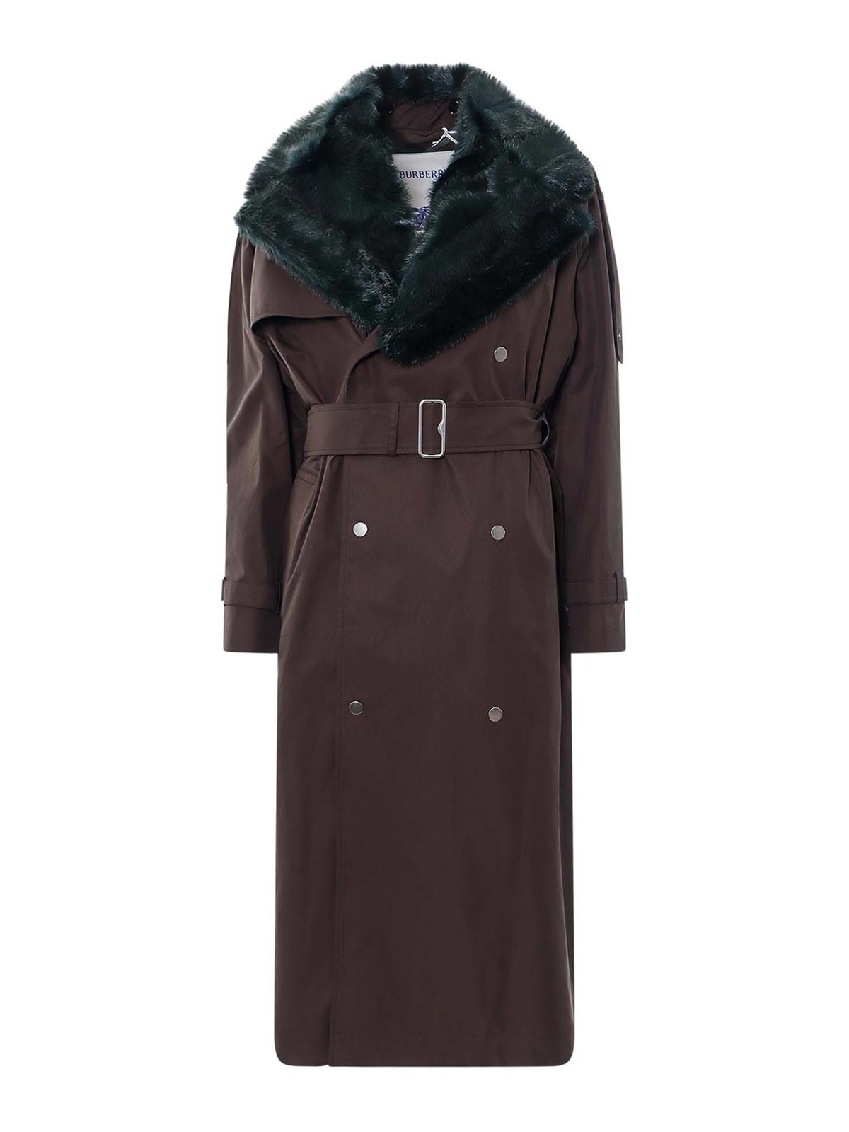 Burberry Faux Fur Oversize Trench In Green