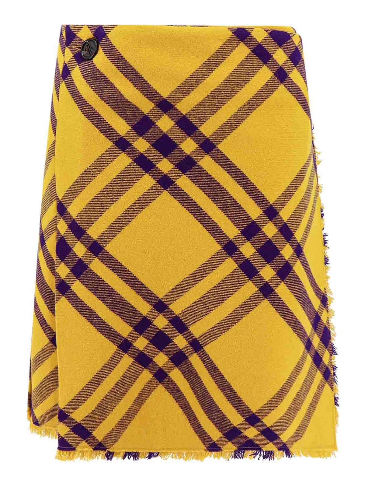 Burberry Check Fringed-edge Kilt Wrap Skirt In Yellow