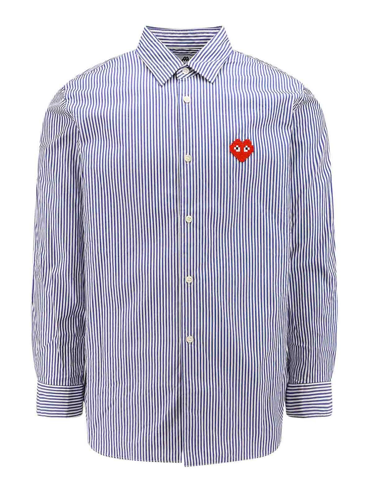 Comme Des Garçons Play Cotton Shirt With Striped Motif In Azul