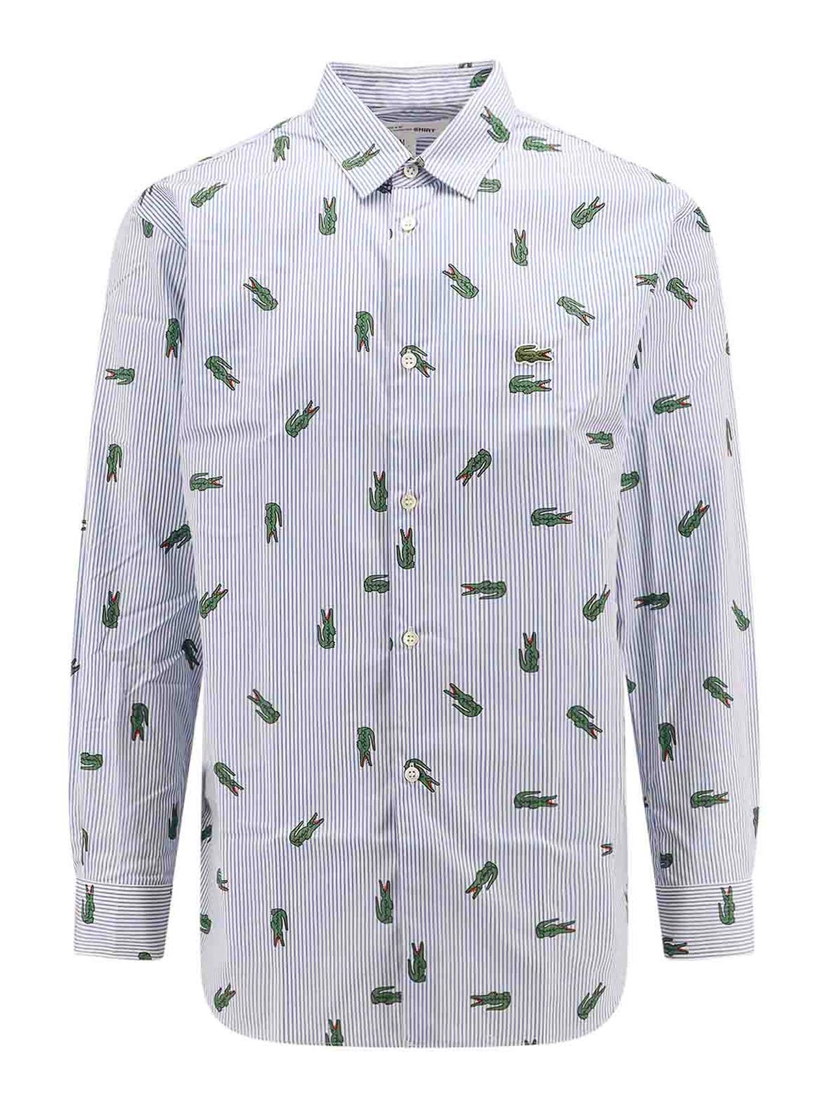 Comme Des Garçons Shirt Cotton Shirt With All-over Lacoste Print In Blue