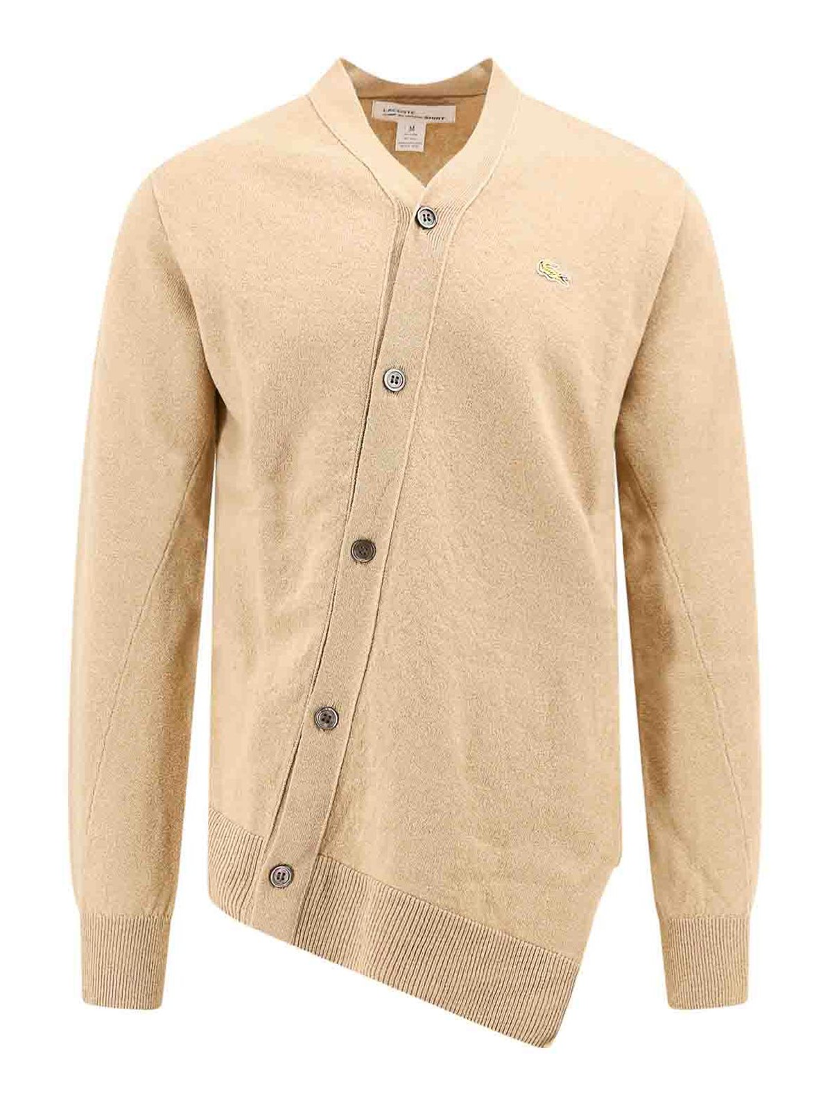 Comme Des Garçons Shirt Wool Cardigan With Frontal Lacoste Patch In Beige