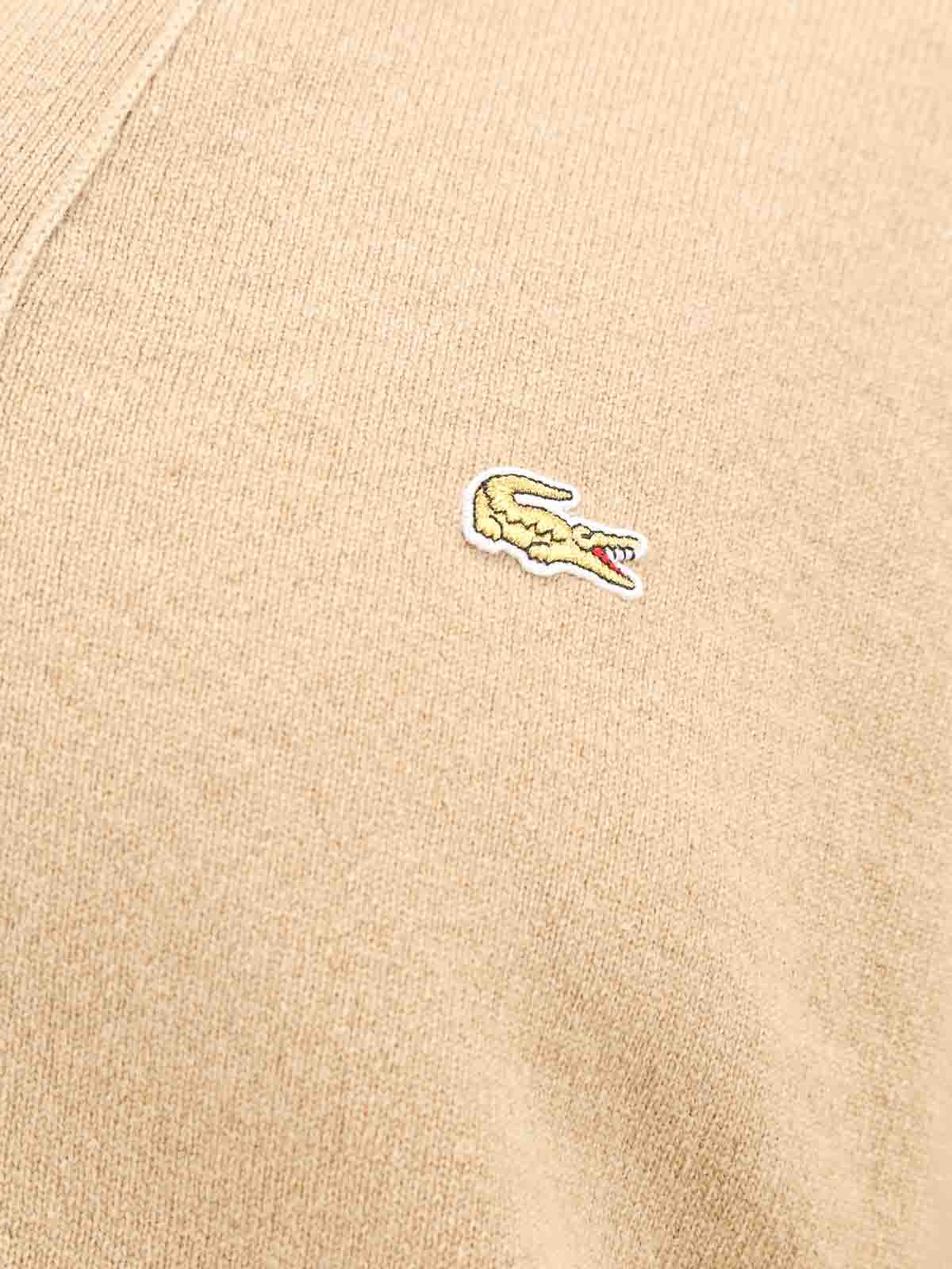 Shop Comme Des Garçons Shirt Wool Cardigan With Frontal Lacoste Patch In Beige