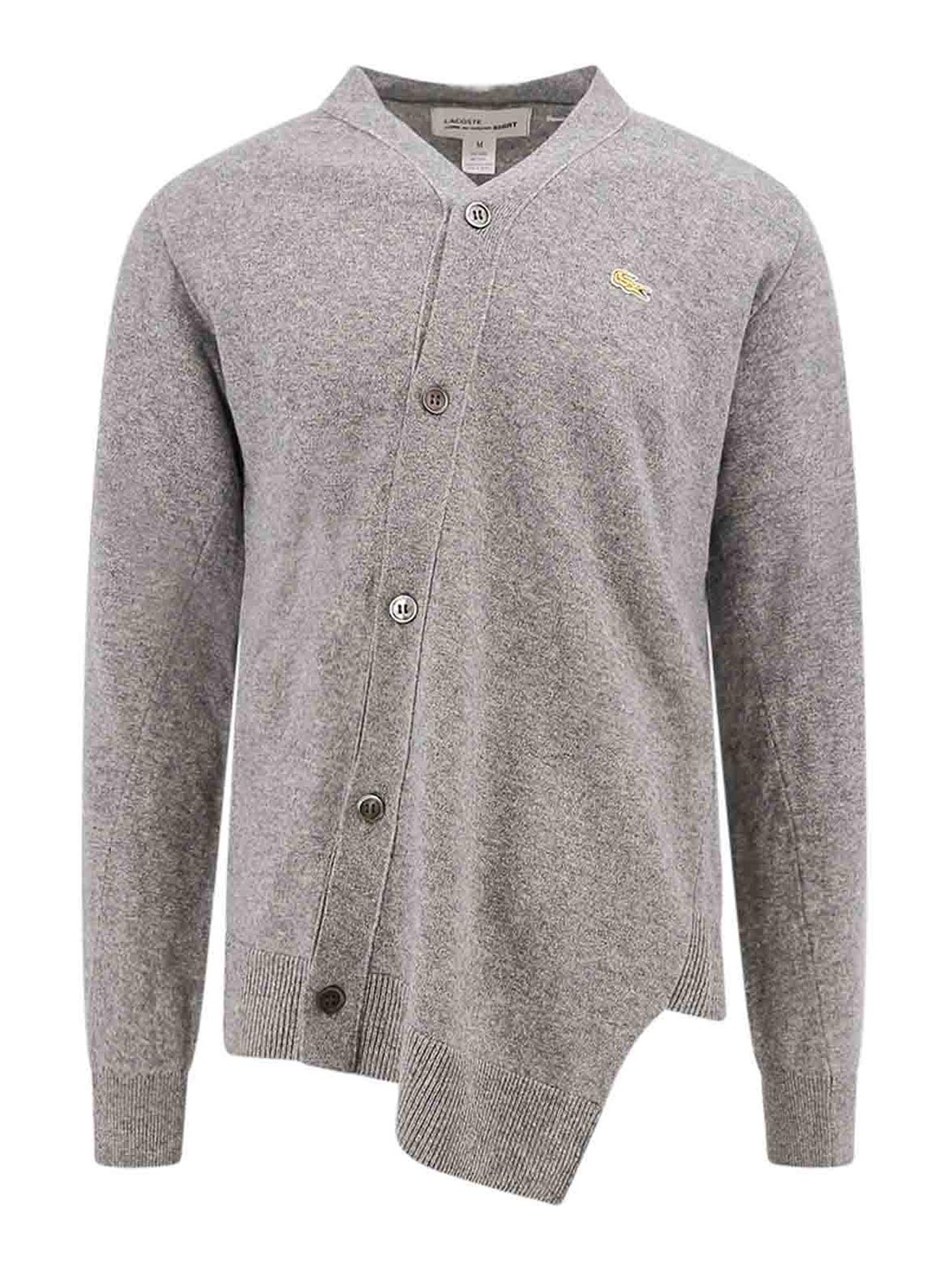 Shop Comme Des Garçons Shirt Wool Cardigan With Frontal Lacoste Patch In Grey