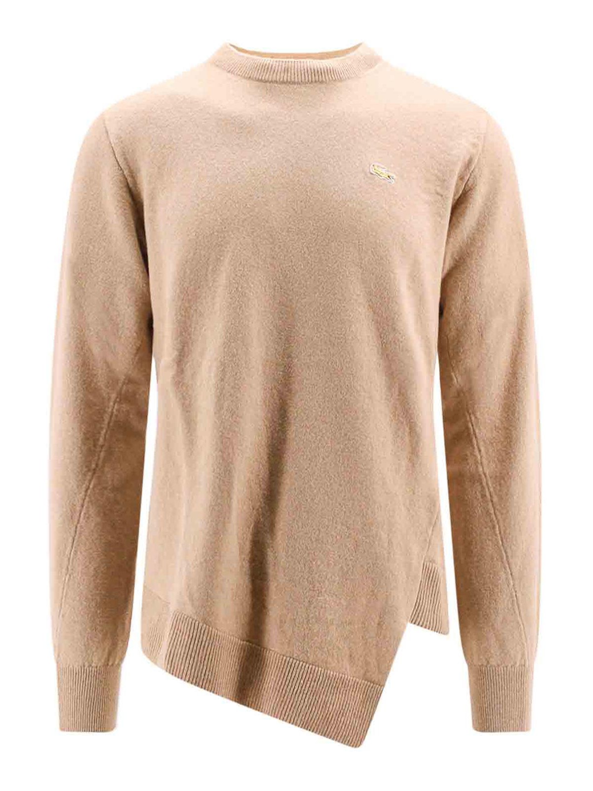 Shop Comme Des Garçons Shirt Wool Sweater With Embroidered Lacoste Patch In Beige