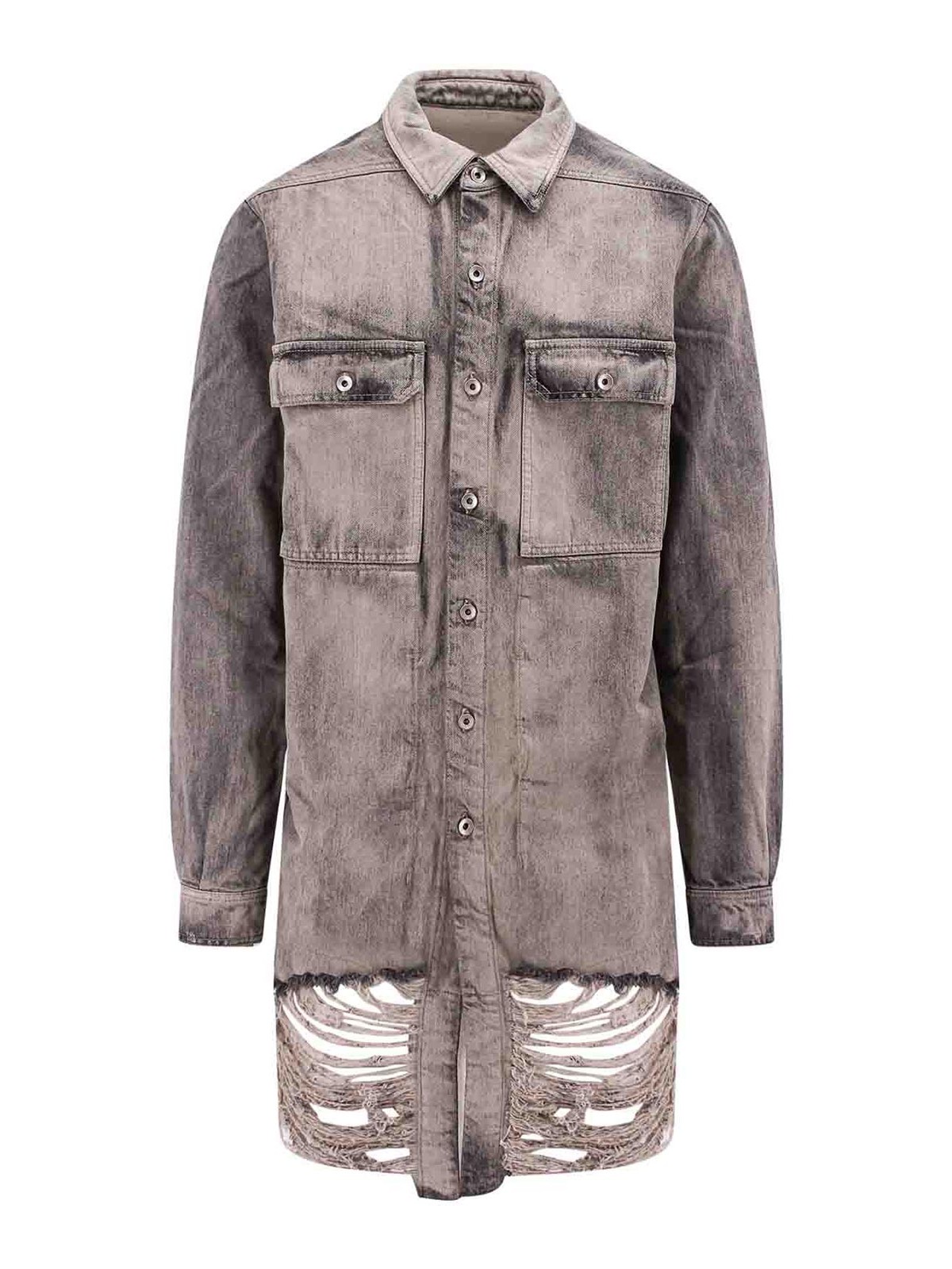 Shop Drkshdw Cotton Shirt With Ripped Effect In Grey