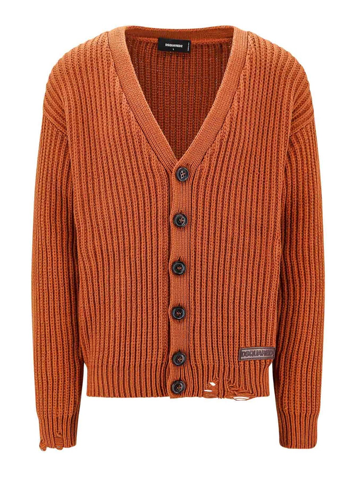 Shop Dsquared2 Cotton Blend Cardigan With Ribbed Motif In Naranja