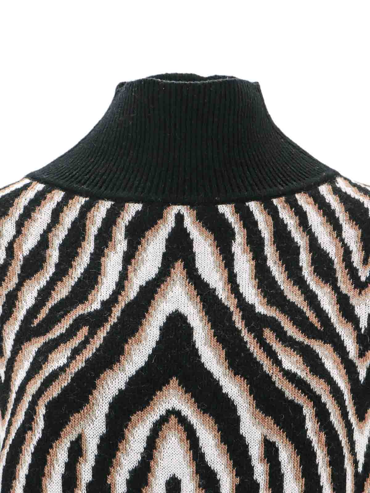 Shop Erika Cavallini Wool Sweater With Animalier Motif In Beige
