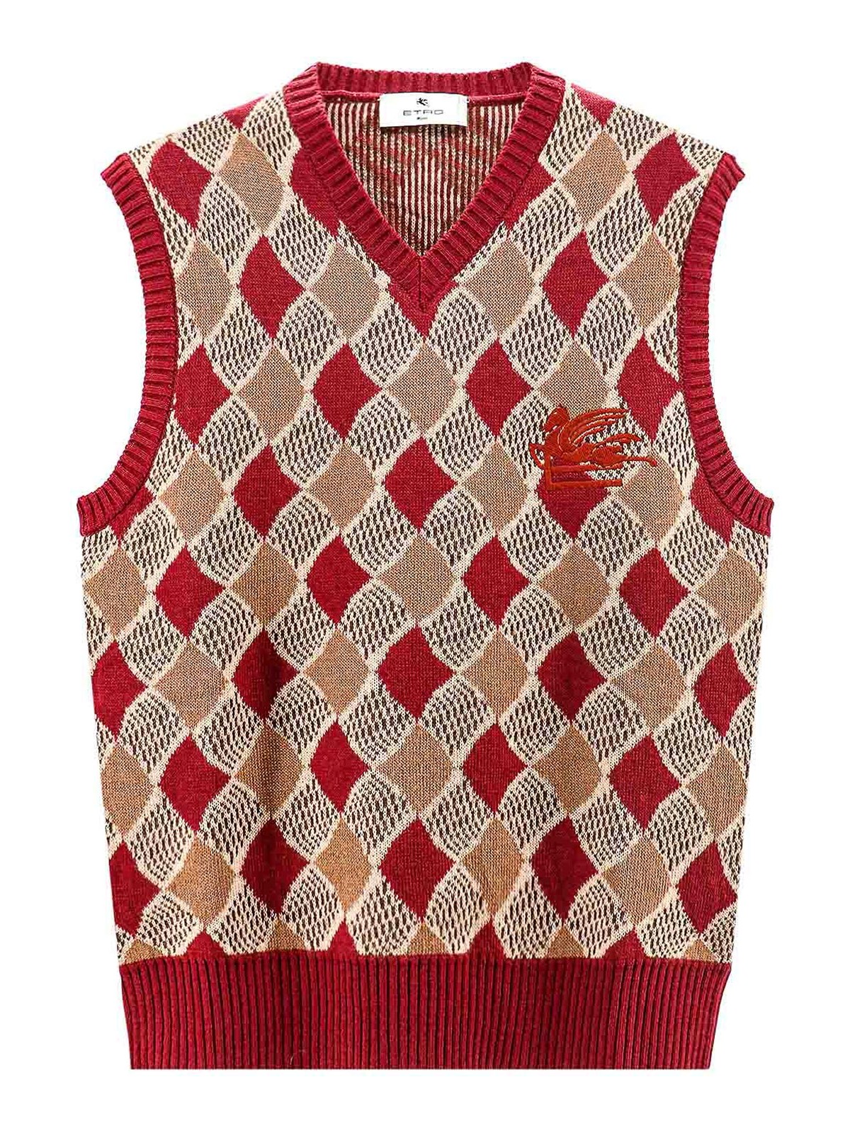 Shop Etro Wool Vest With Embroidered  Pegaso Logo In Beige