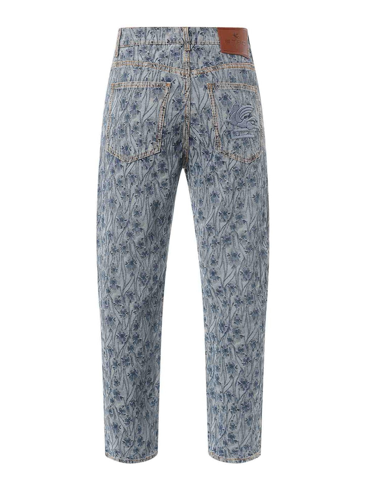 Shop Etro Cotton Jeans With All-over Floral Motif In Blue