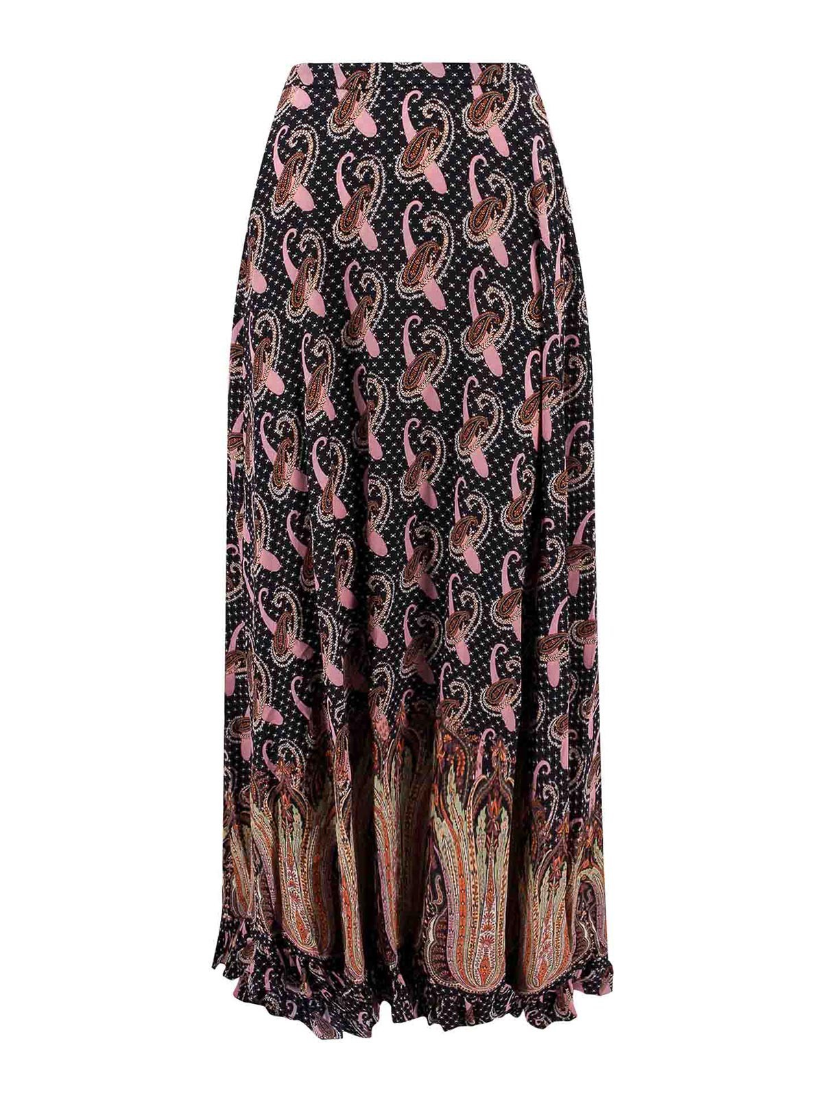 Shop Etro Silk Long Skirt In Multicolour