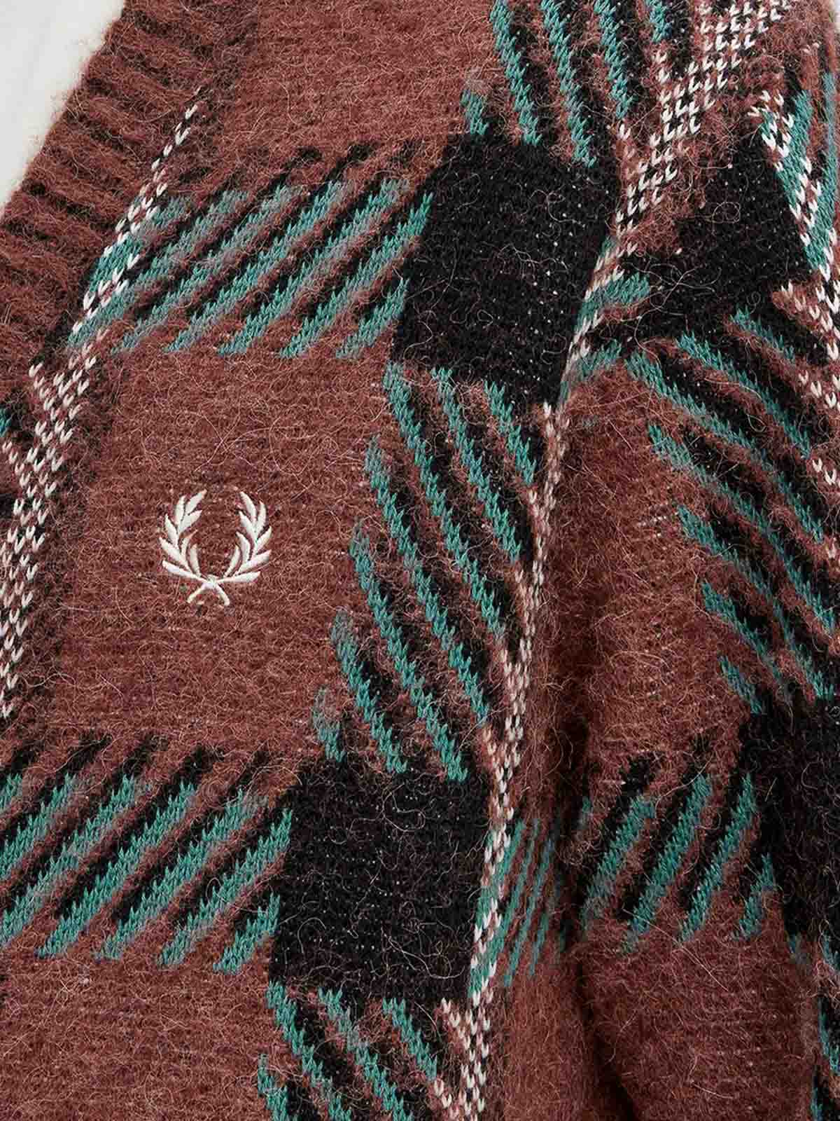 Shop Fred Perry Tartan Cardigan With Logo Embroidery In Brown