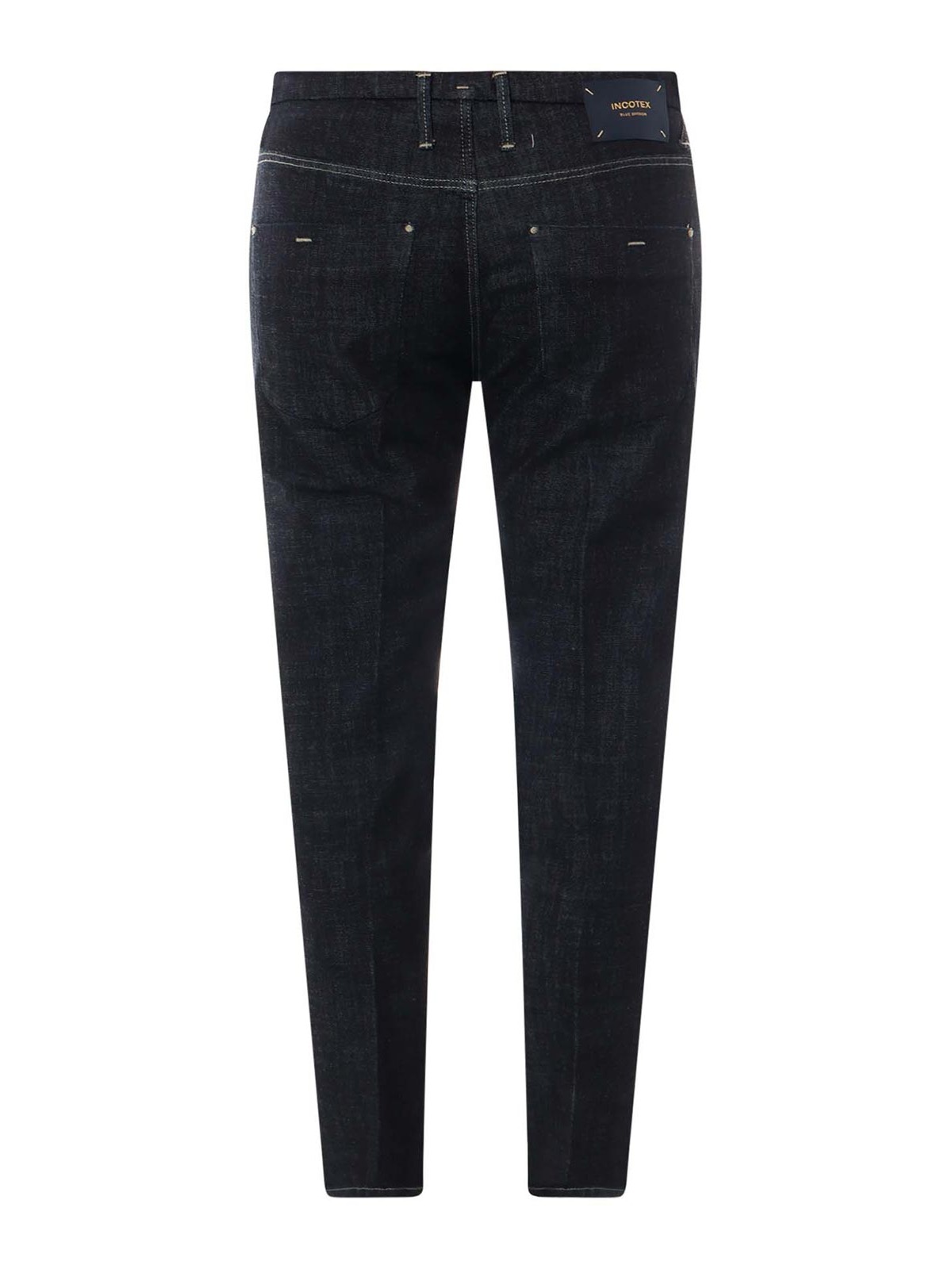Shop Incotex Stretch Cotton Jeans With Back Logo Patch In Azul