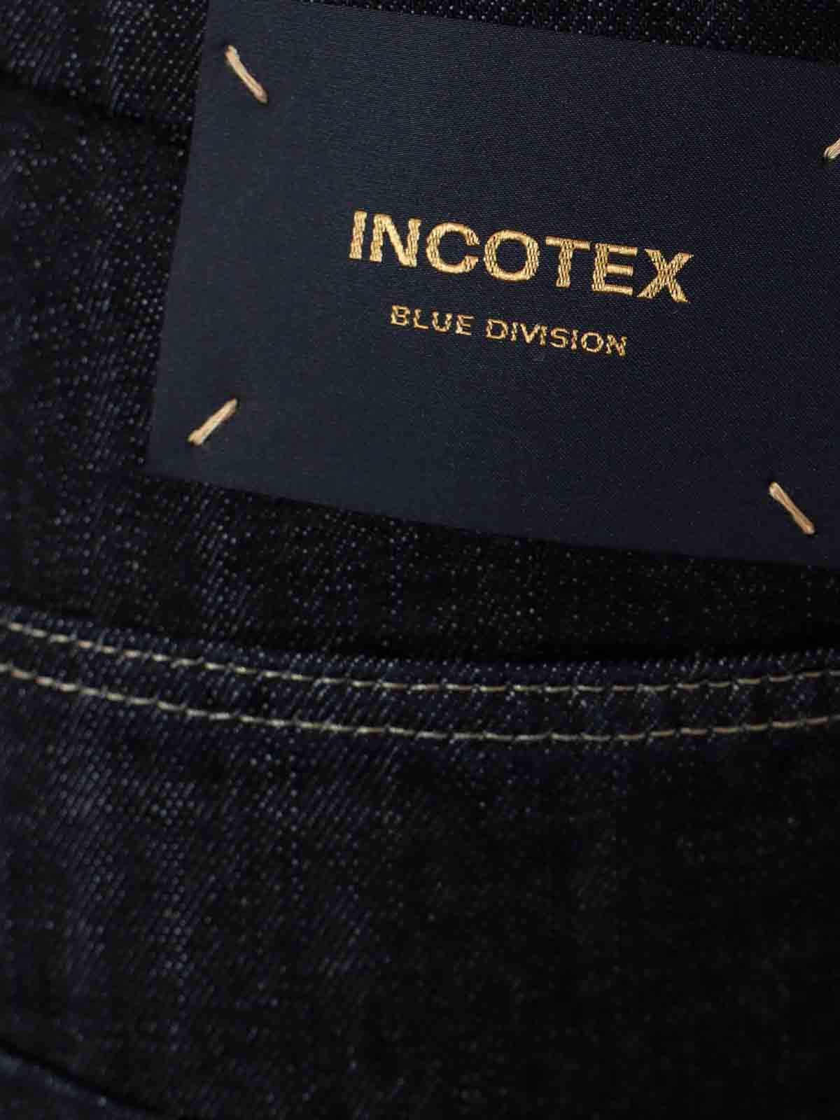 Shop Incotex Stretch Cotton Jeans With Back Logo Patch In Azul