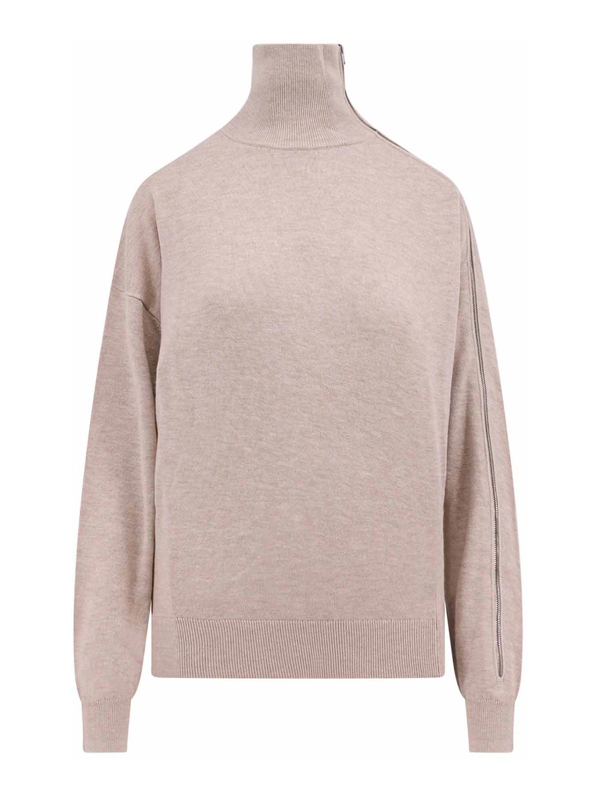 Isabel Marant Viscose And Wool Jumper With Zip Detail In Beige