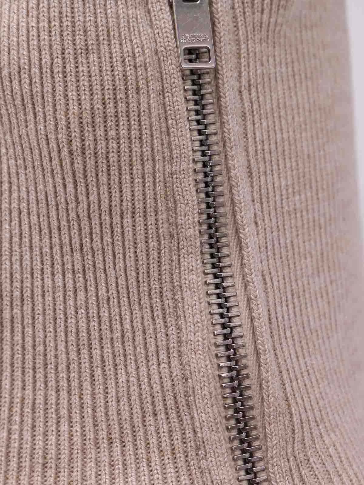 Shop Isabel Marant Viscose And Wool Sweater With Zip Detail In Beige