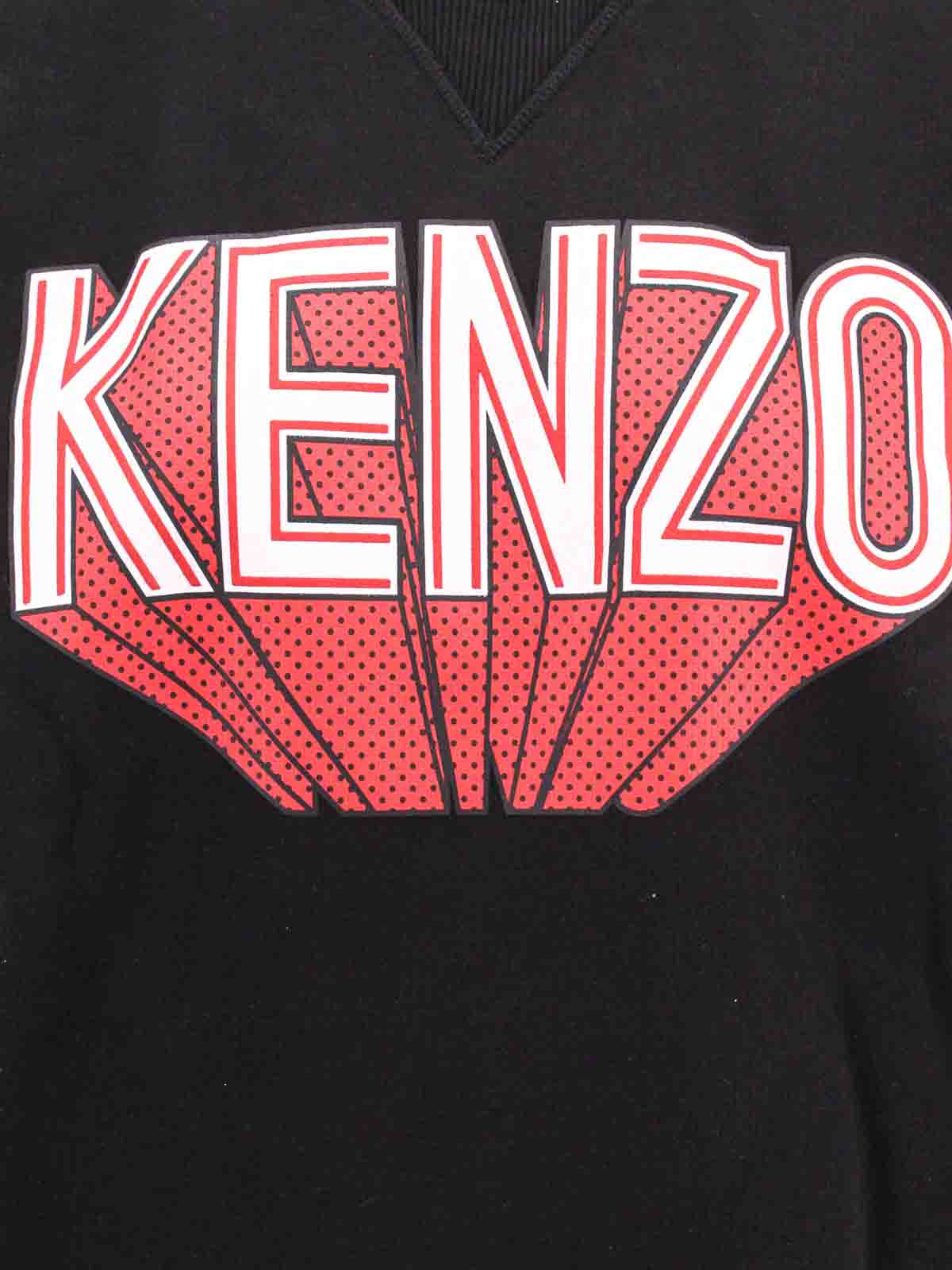 Shop Kenzo Cotton Sweatshirt With Frontal Logo Print In Black