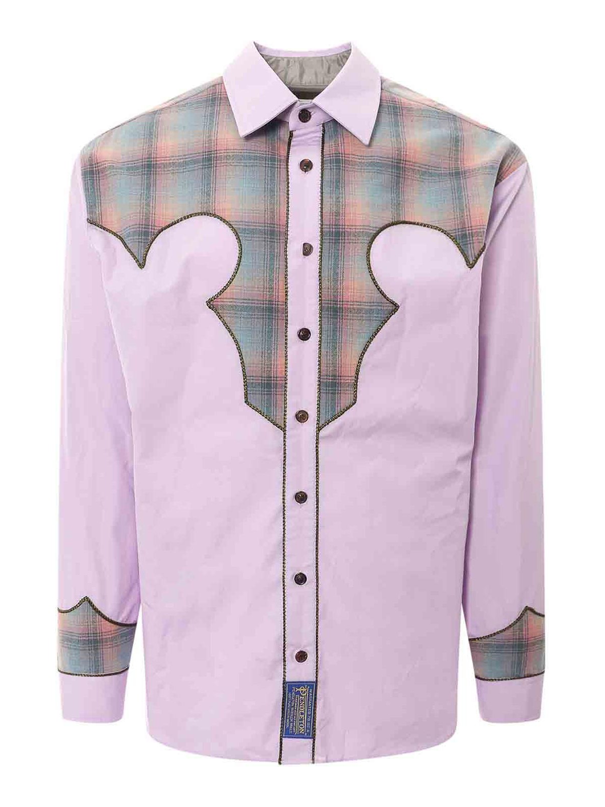 Shop Maison Margiela Cotton Shirt With Insert With Madras Motif In Púrpura