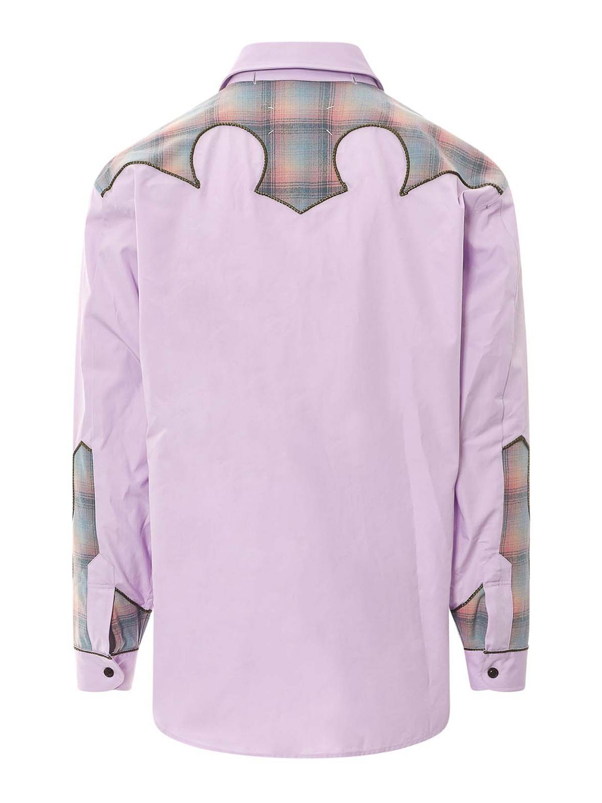 Shop Maison Margiela Cotton Shirt With Insert With Madras Motif In Púrpura