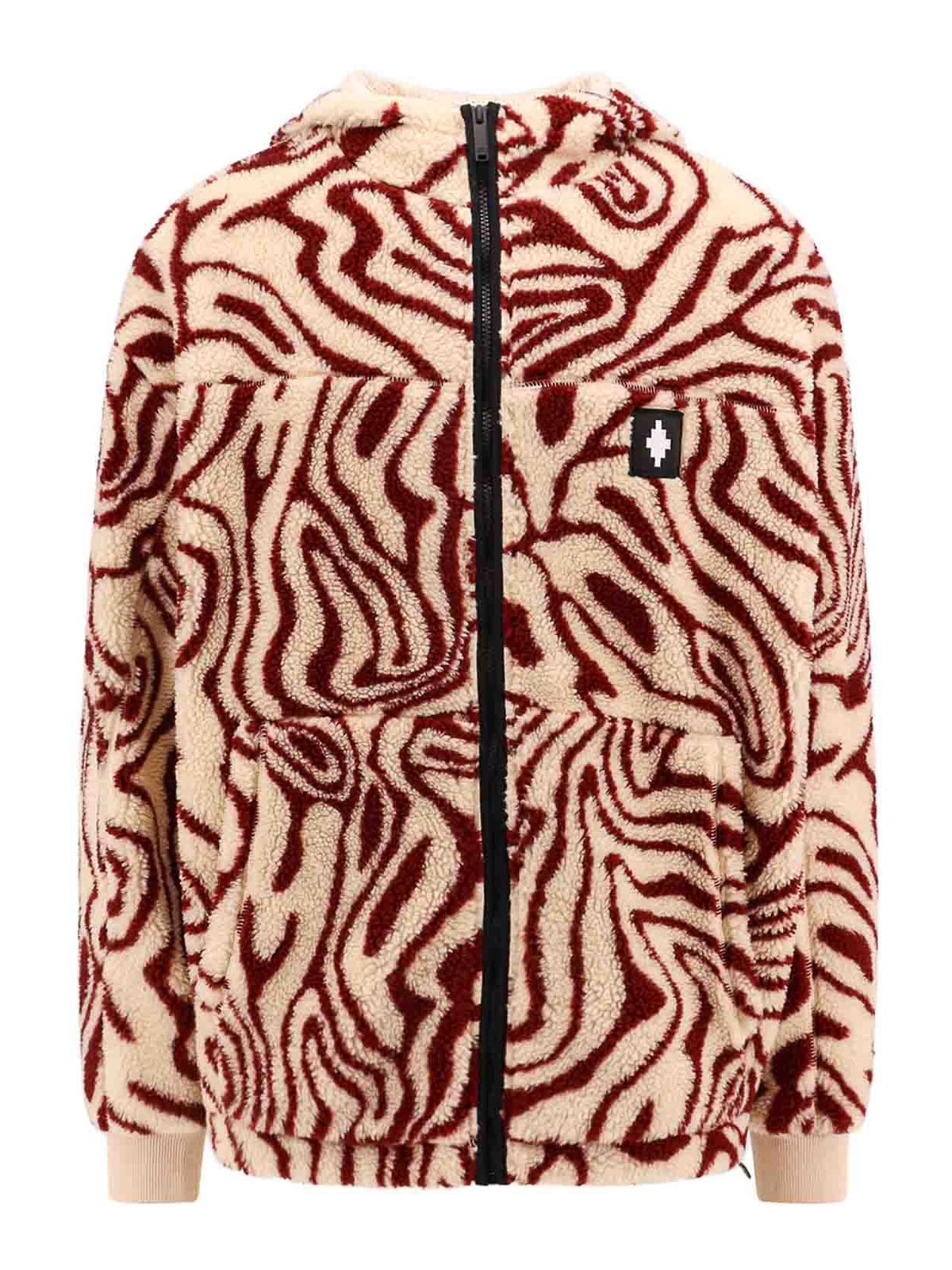 Shop Marcelo Burlon County Of Milan Aop Fluid Pile Jacket With Hood In Beige