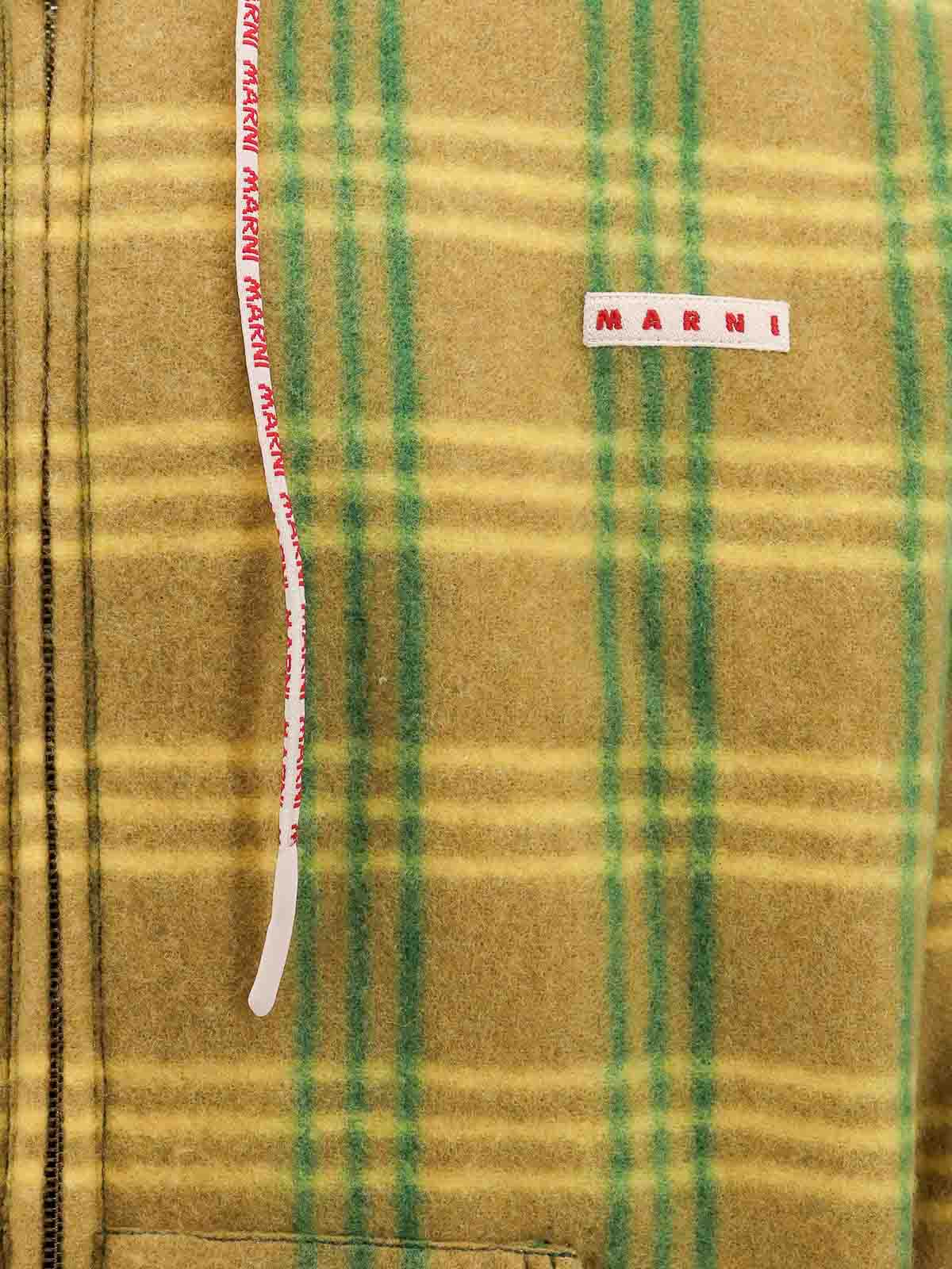 Shop Marni Madras Coat With Hood And Logo Label In Multicolour