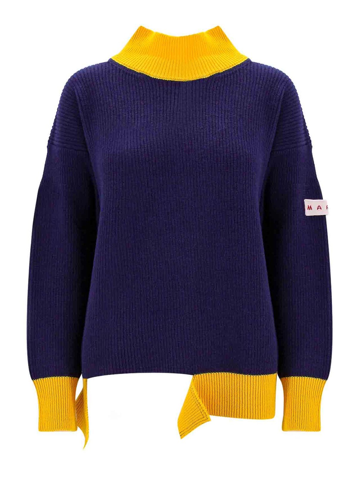 Shop Marni Ribbed Virgin Wool And Cotton Sweater In Blue